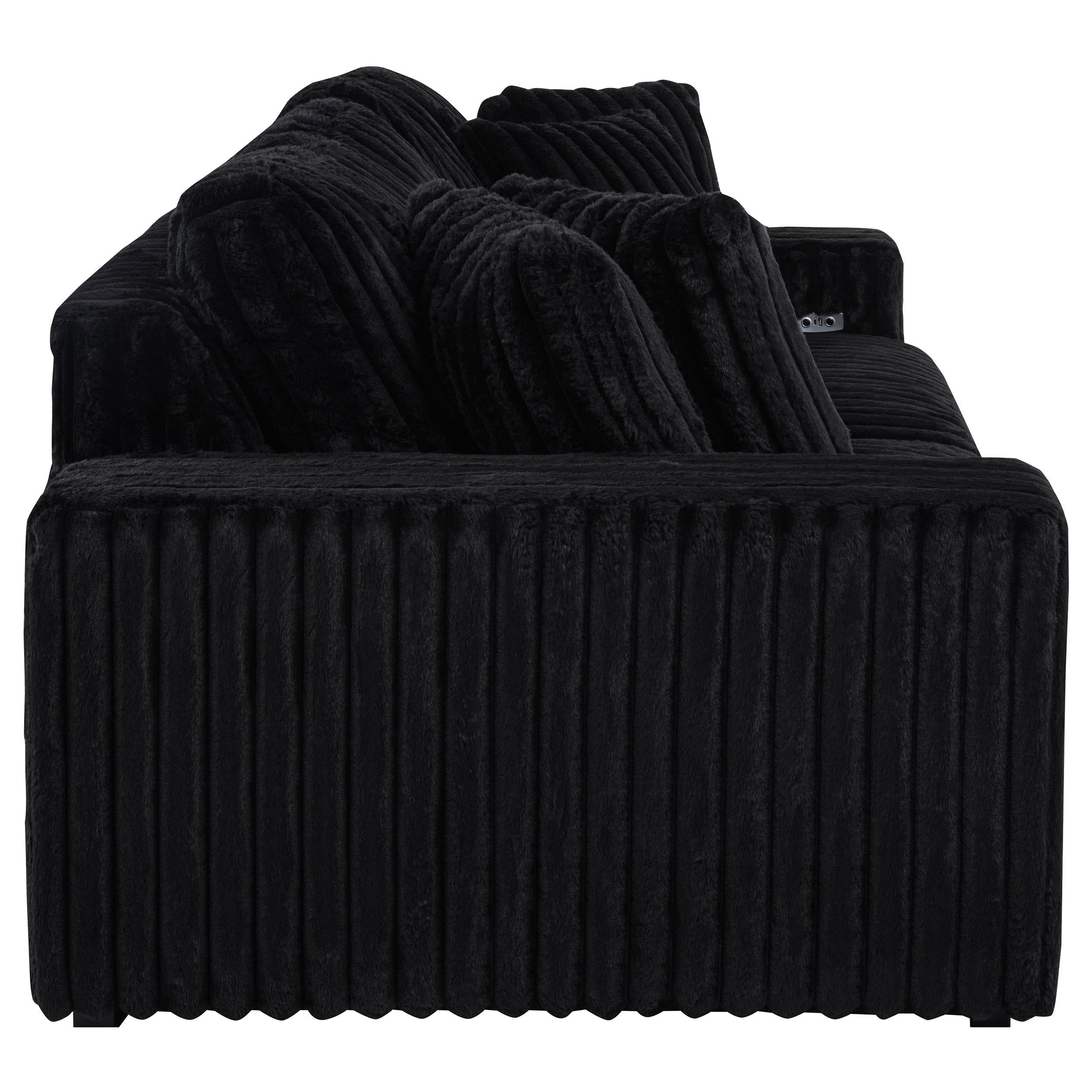  Coaster Furniture Jacana 600537P Corduroy Upholstered Dual Power Chaise Sofa - Black IMAGE 4