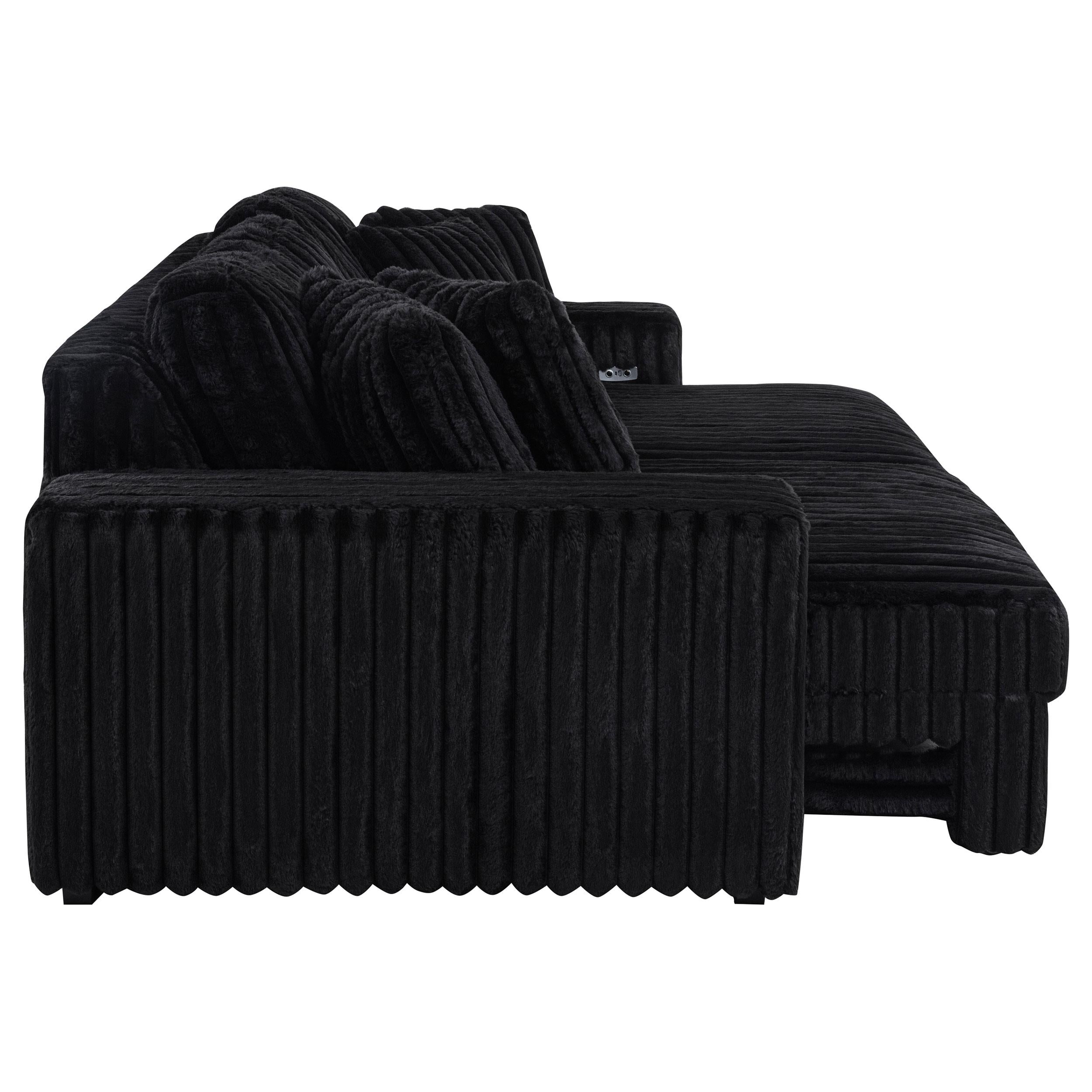  Coaster Furniture Jacana 600537P Corduroy Upholstered Dual Power Chaise Sofa - Black IMAGE 6