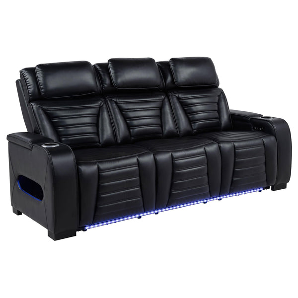 Coaster Furniture Zuma 603251PP Faux Leather Dual Power Reclining LED Sofa - Black