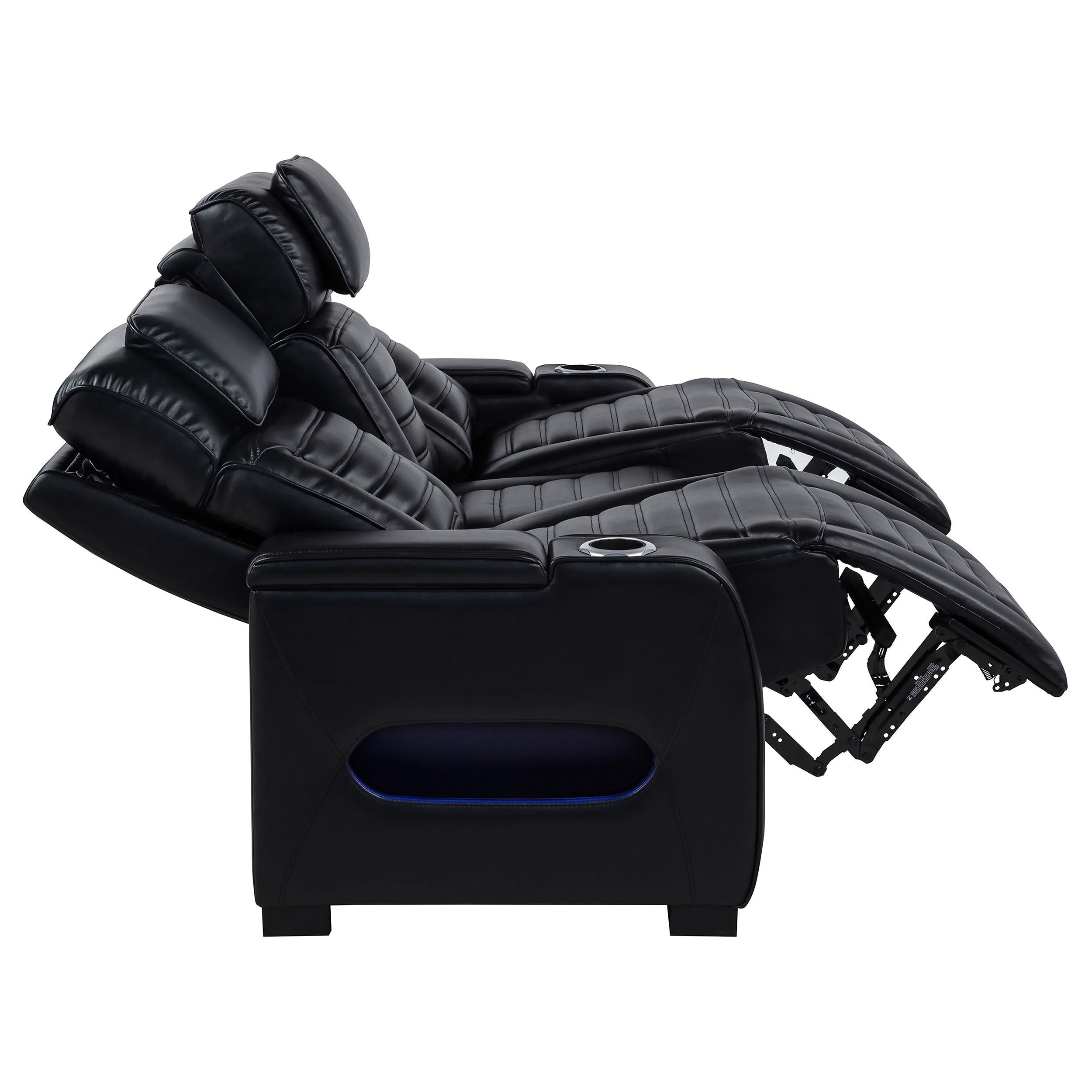  Coaster Furniture Zuma 603251PP Faux Leather Dual Power Reclining LED Sofa - Black IMAGE 2