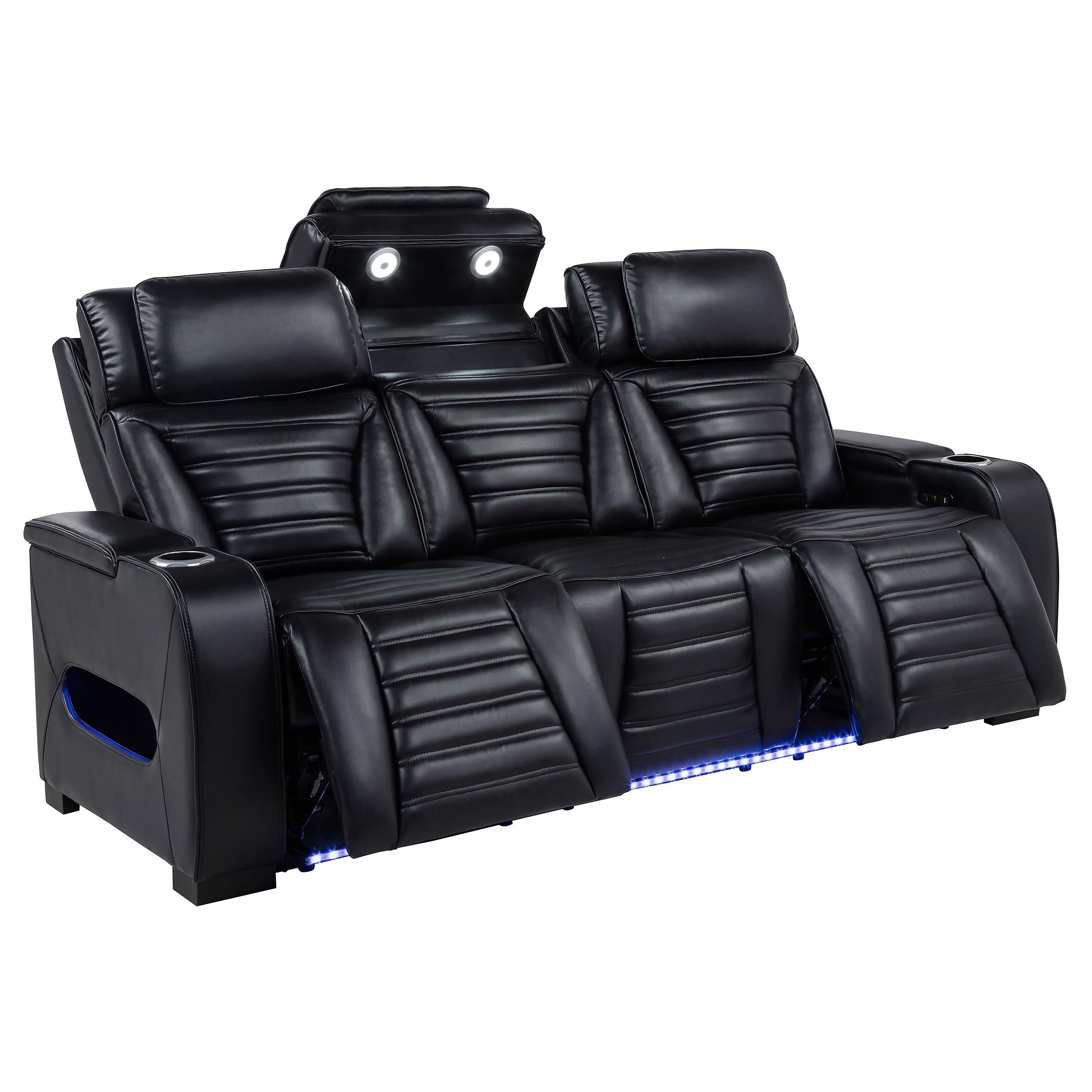  Coaster Furniture Zuma 603251PP Faux Leather Dual Power Reclining LED Sofa - Black IMAGE 3