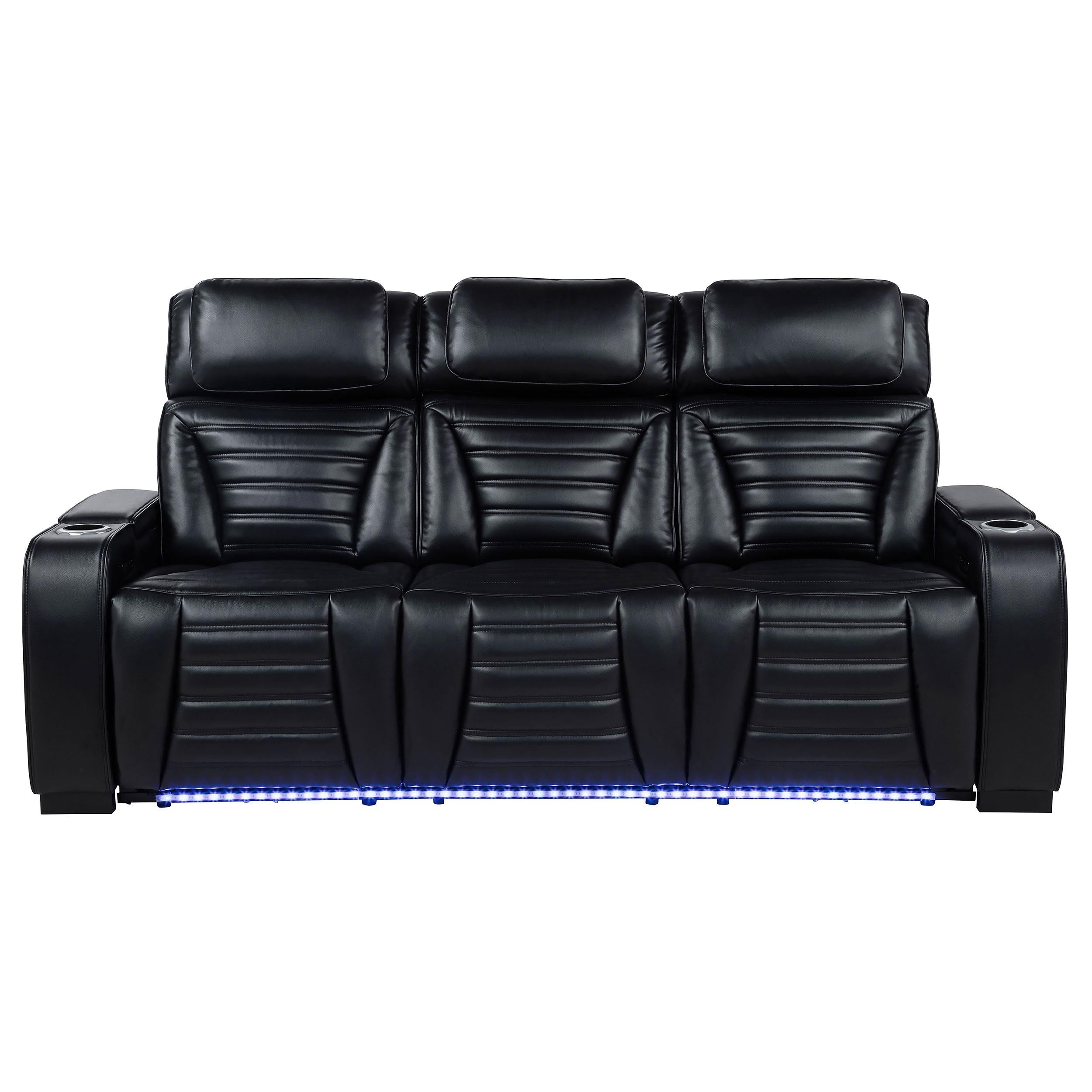  Coaster Furniture Zuma 603251PP Faux Leather Dual Power Reclining LED Sofa - Black IMAGE 5
