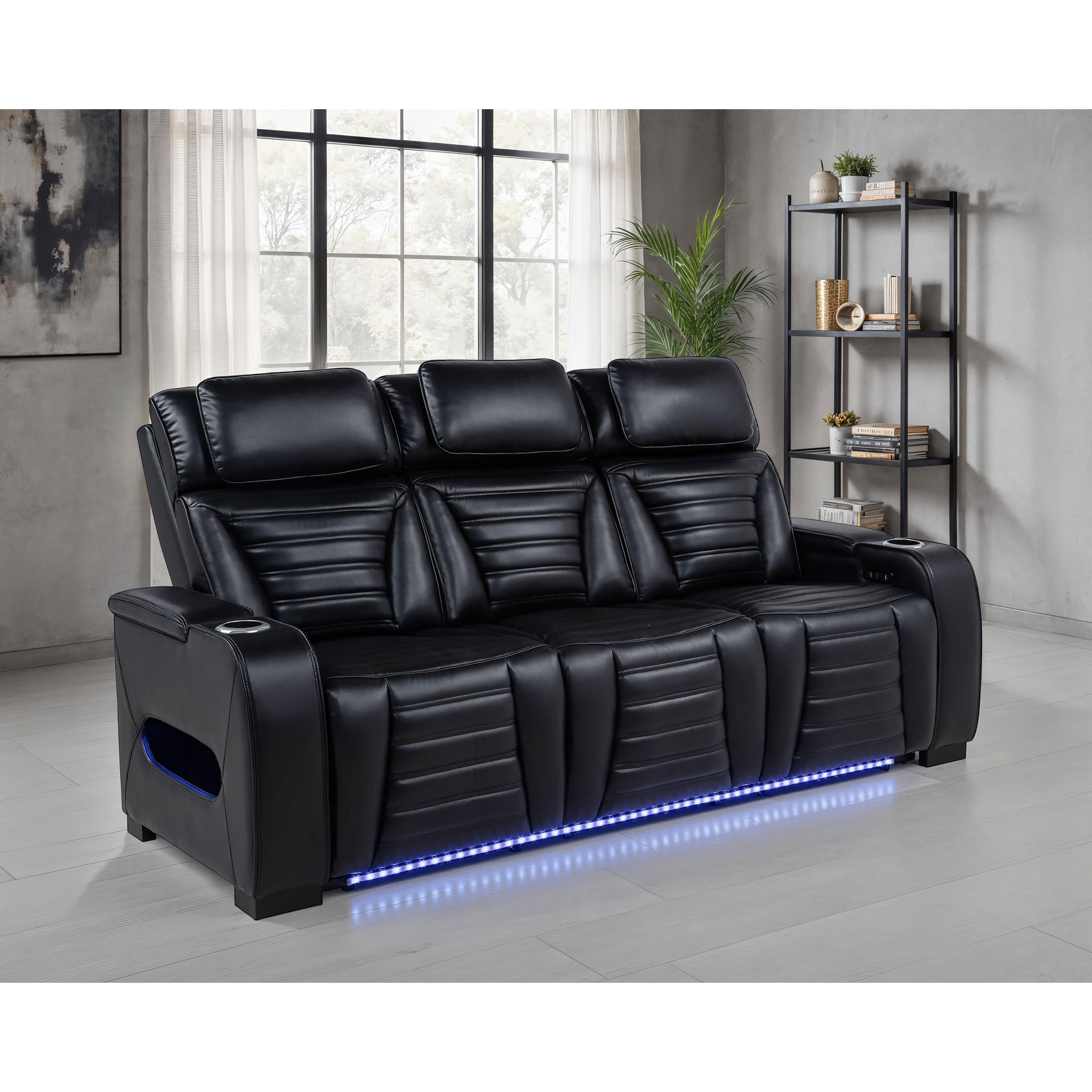  Coaster Furniture Zuma 603251PP Faux Leather Dual Power Reclining LED Sofa - Black IMAGE 7