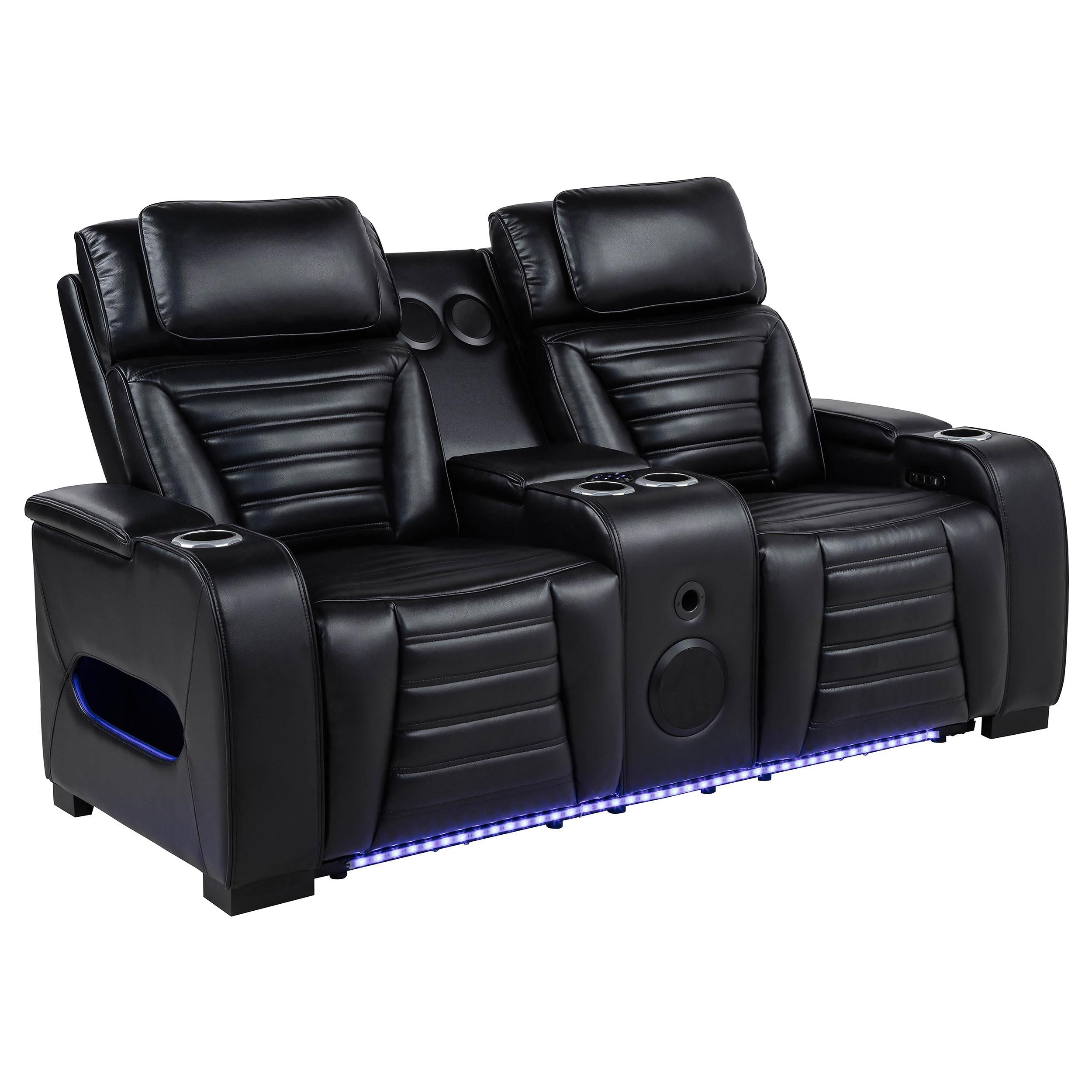  Coaster Furniture Zuma 603252PP Faux Leather Dual Power Reclining LED Loveseat - Black IMAGE 1