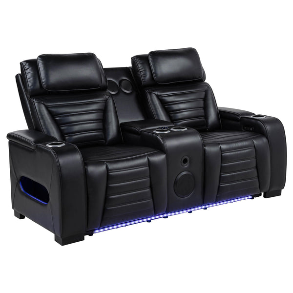 Coaster Furniture Zuma 603252PP Faux Leather Dual Power Reclining LED Loveseat - Black