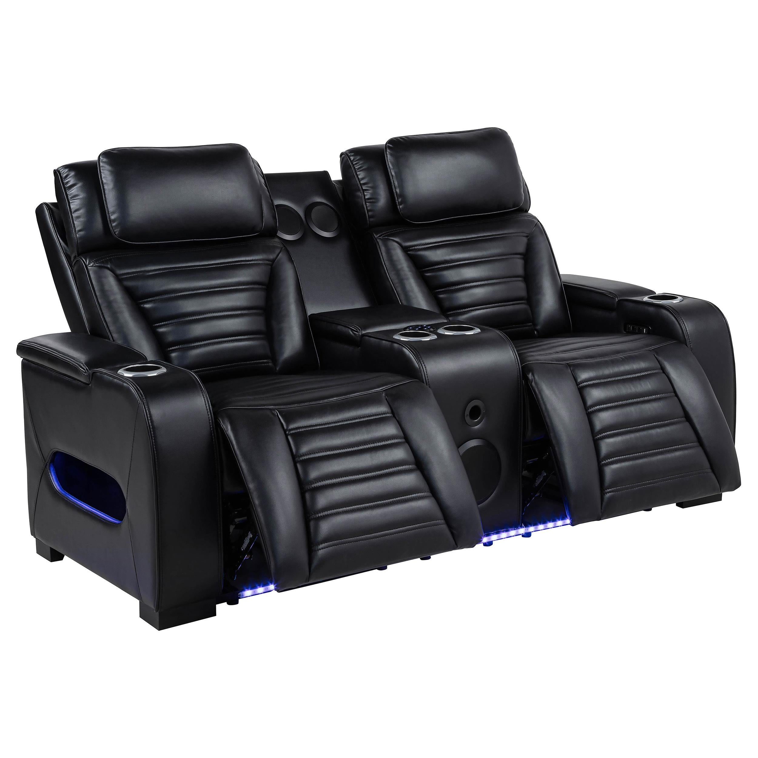  Coaster Furniture Zuma 603252PP Faux Leather Dual Power Reclining LED Loveseat - Black IMAGE 12