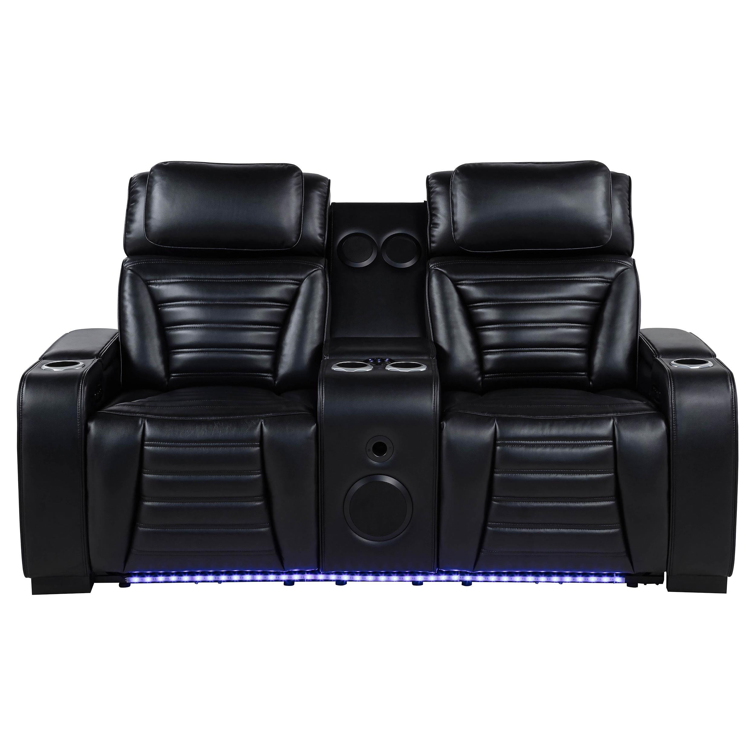  Coaster Furniture Zuma 603252PP Faux Leather Dual Power Reclining LED Loveseat - Black IMAGE 16