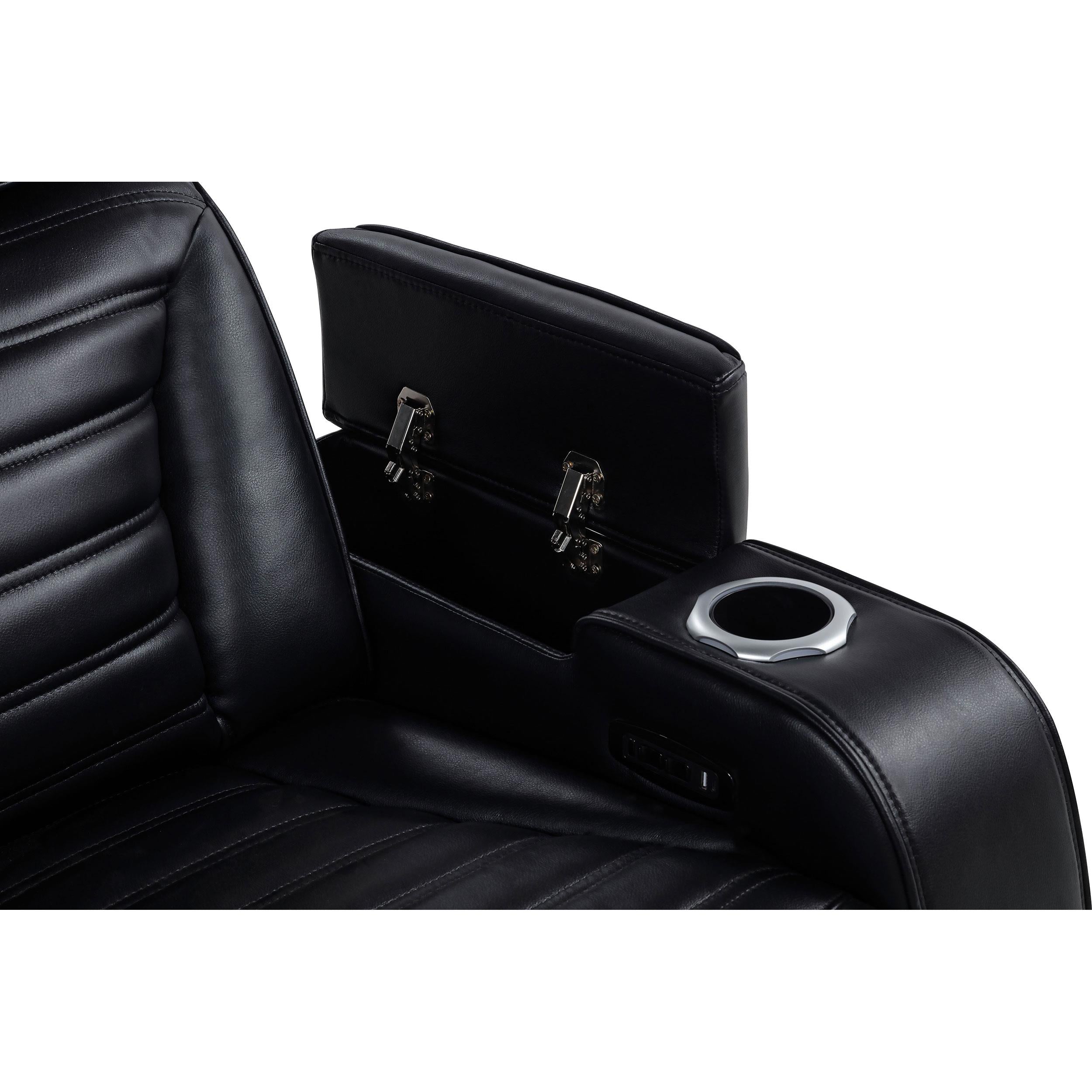  Coaster Furniture Zuma 603252PP Faux Leather Dual Power Reclining LED Loveseat - Black IMAGE 4
