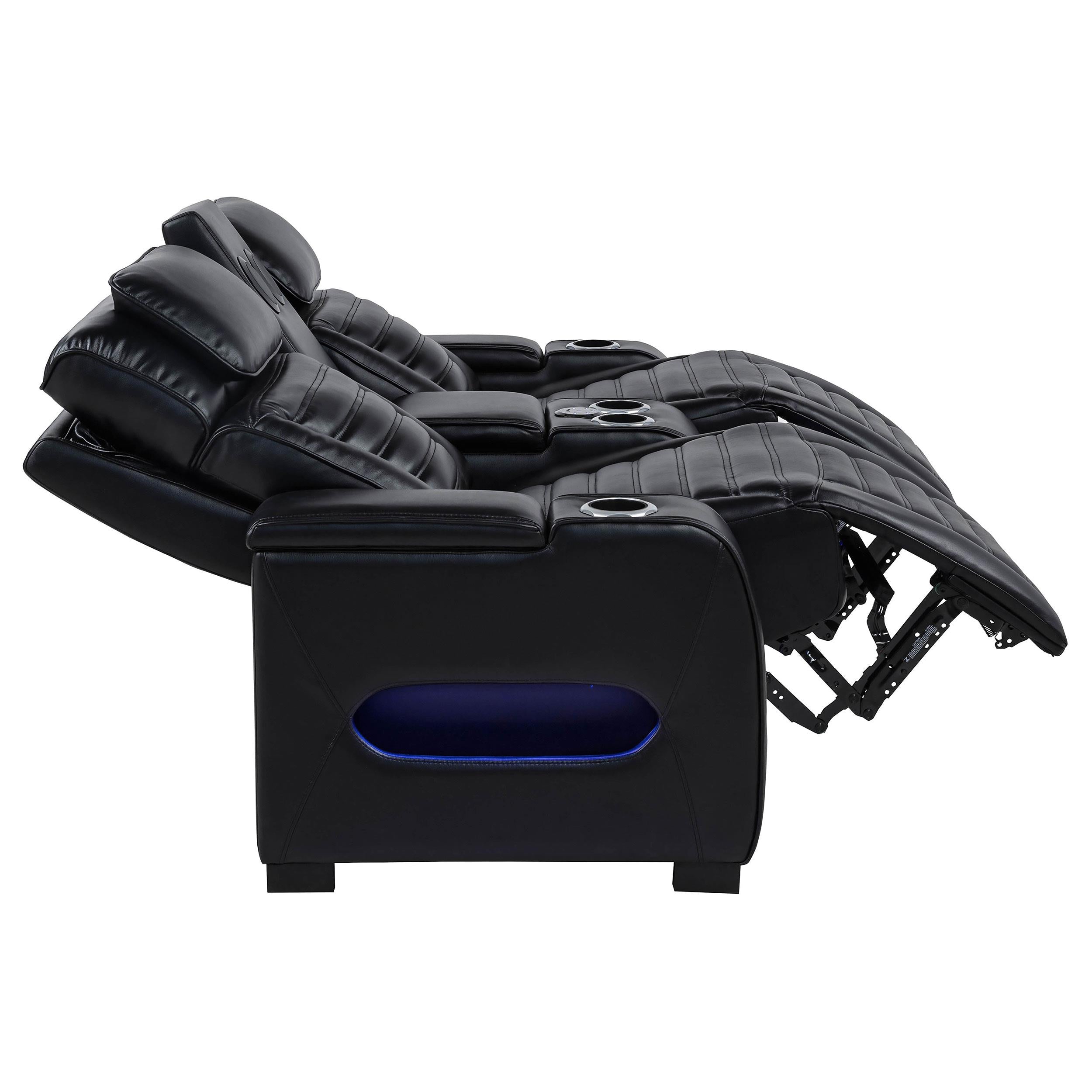  Coaster Furniture Zuma 603252PP Faux Leather Dual Power Reclining LED Loveseat - Black IMAGE 5