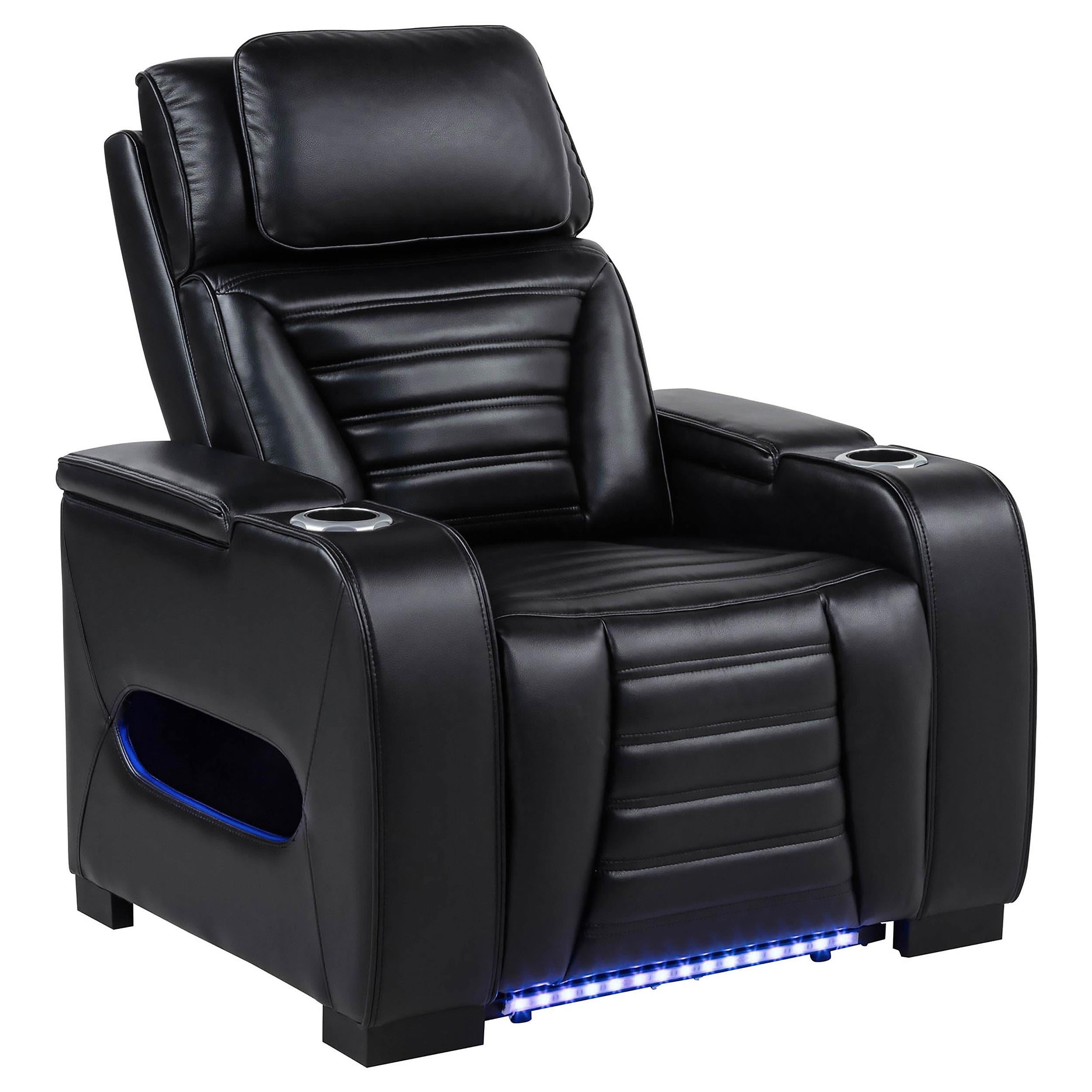  Coaster Furniture Zuma 603253PP Faux Leather Upholstered Dual Power LED Recliner - Black IMAGE 2