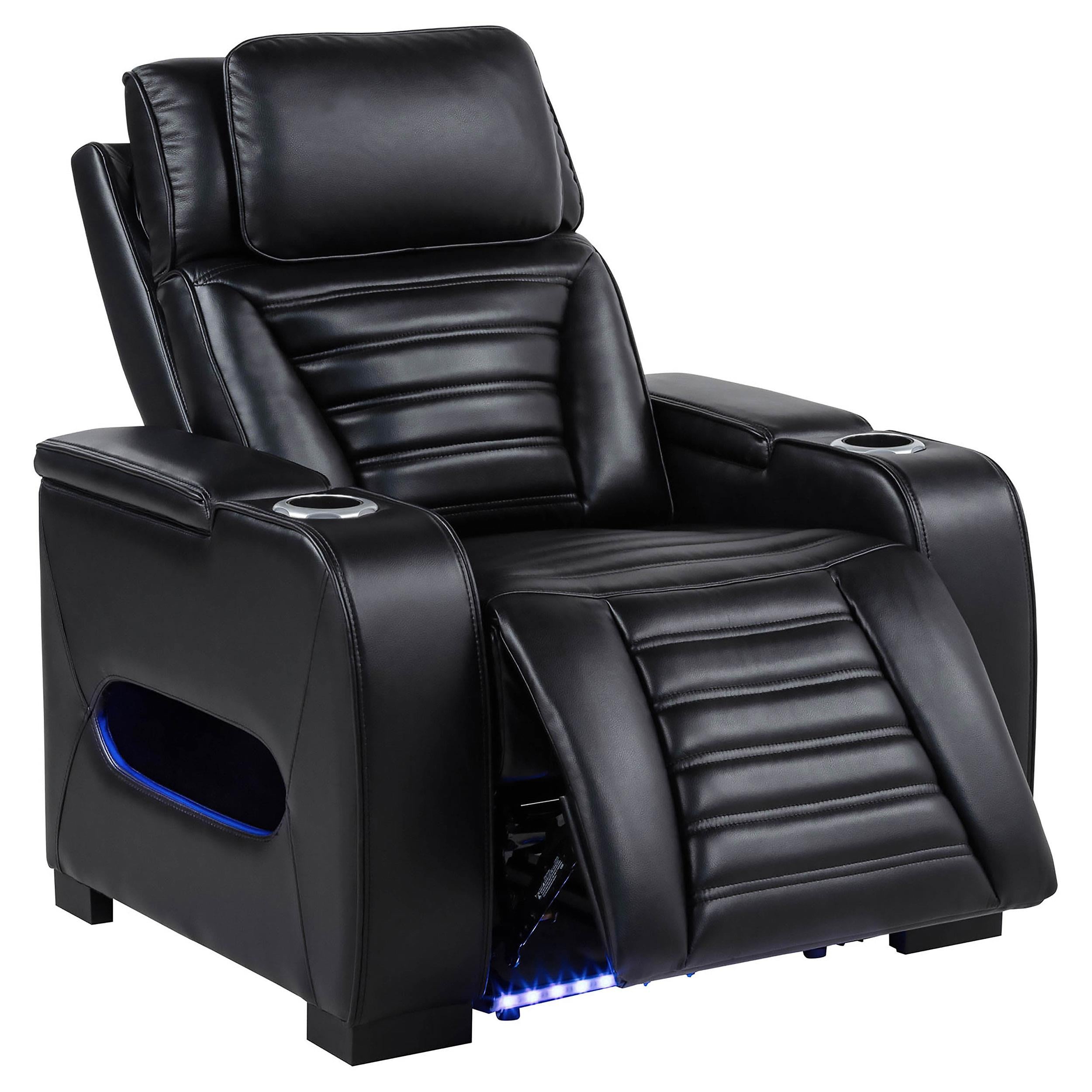  Coaster Furniture Zuma 603253PP Faux Leather Upholstered Dual Power LED Recliner - Black IMAGE 3