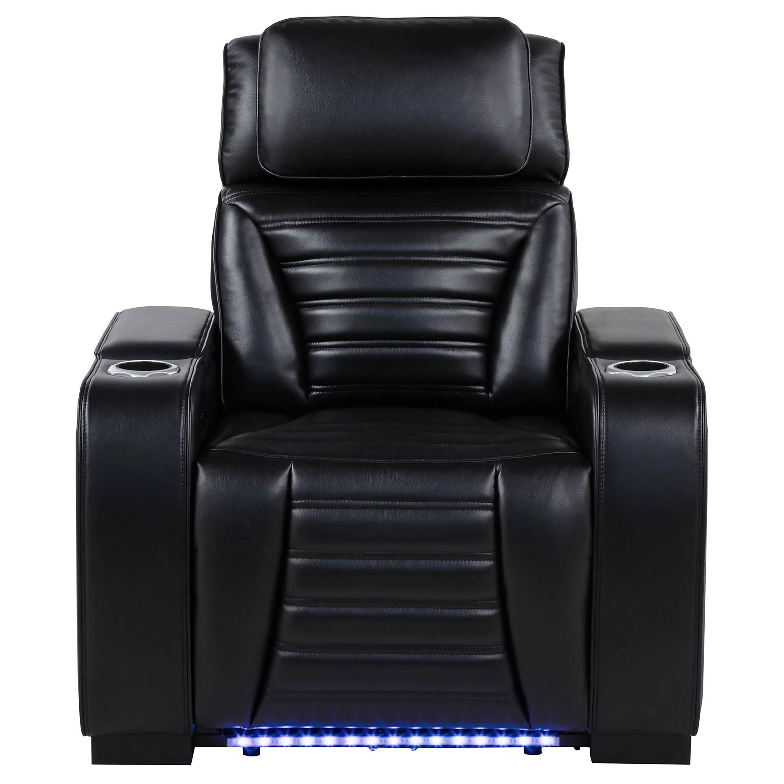  Coaster Furniture Zuma 603253PP Faux Leather Upholstered Dual Power LED Recliner - Black IMAGE 5