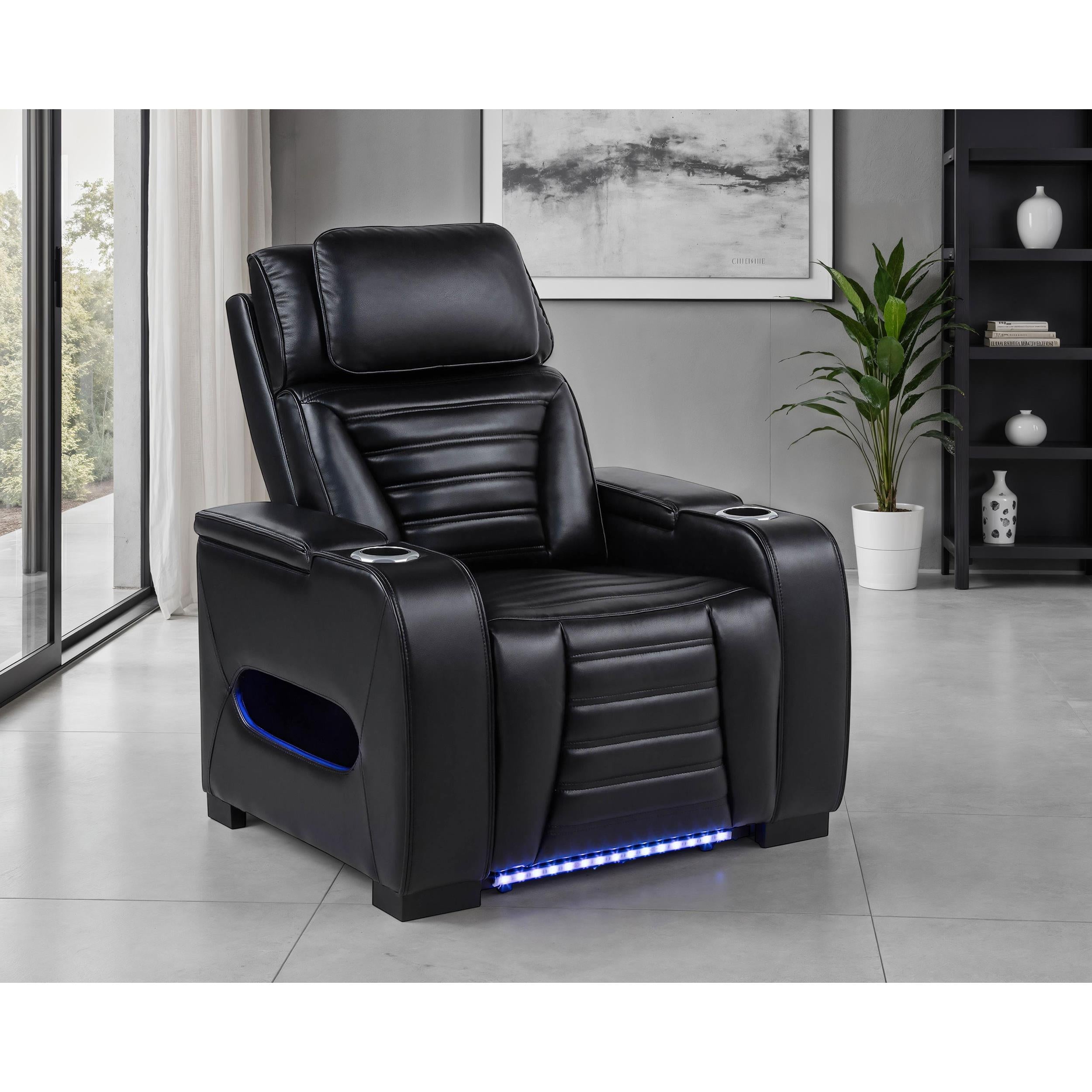  Coaster Furniture Zuma 603253PP Faux Leather Upholstered Dual Power LED Recliner - Black IMAGE 6