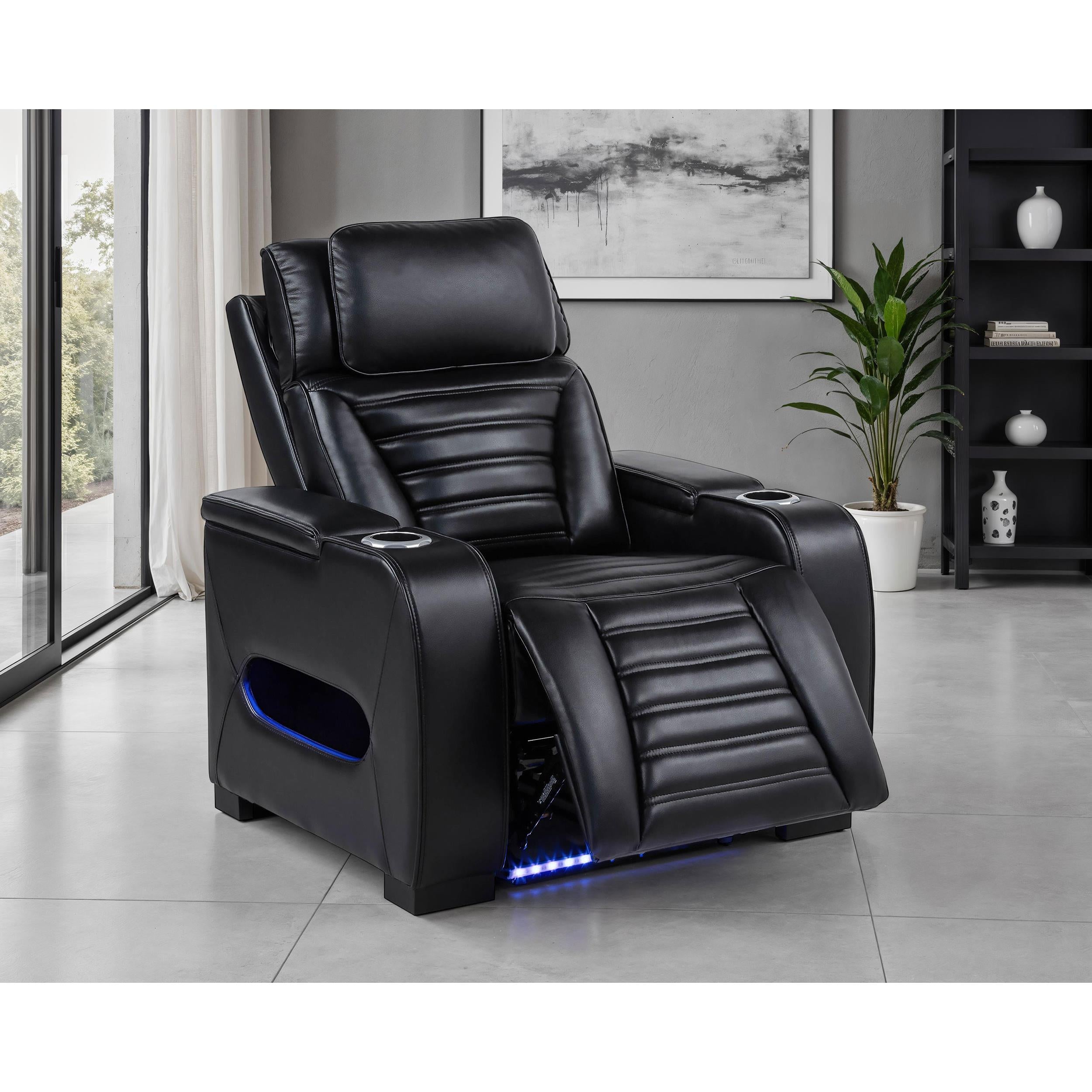  Coaster Furniture Zuma 603253PP Faux Leather Upholstered Dual Power LED Recliner - Black IMAGE 9