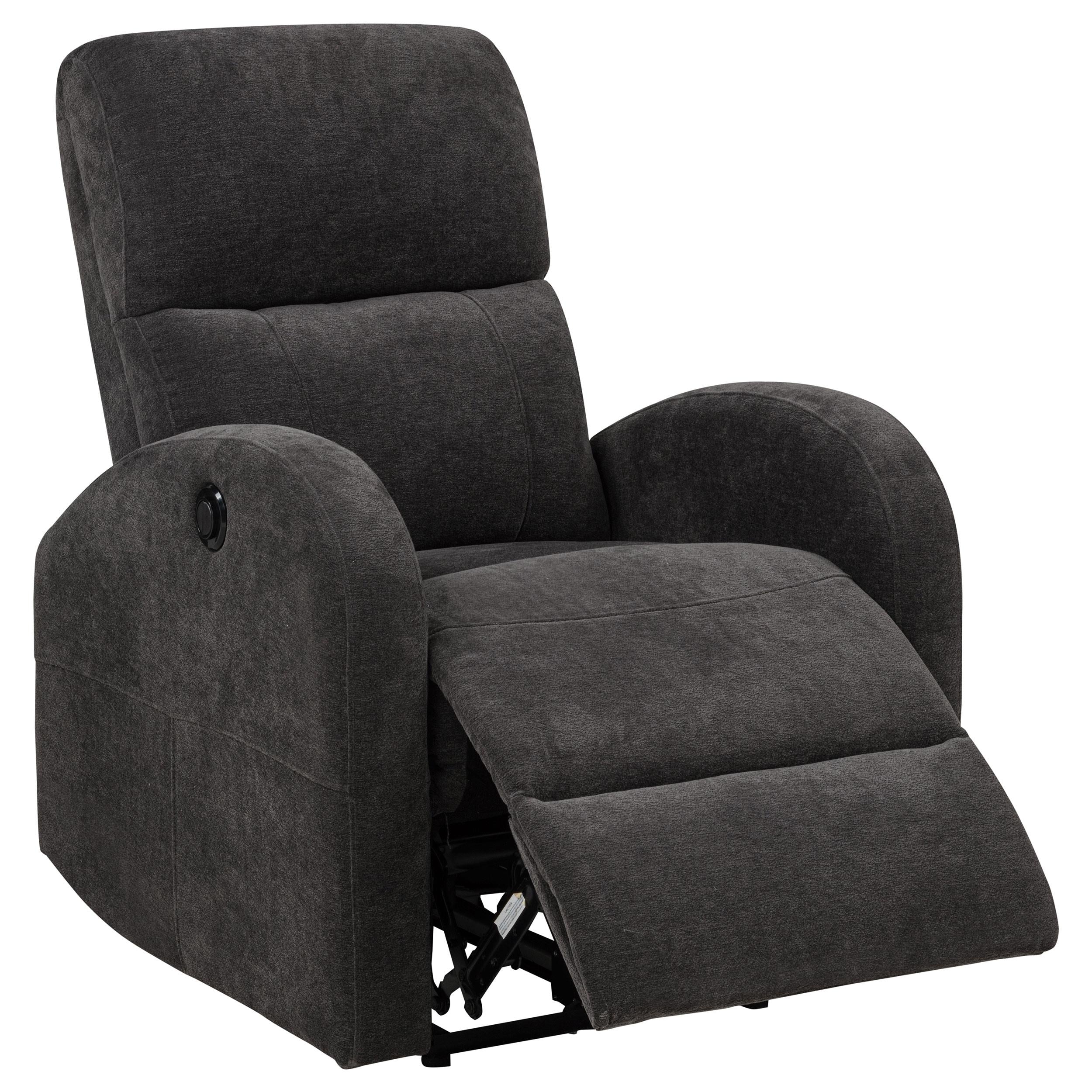  Coaster Furniture Grant 603293P Fabric Upholstered Power Recliner Chair - Charcoal Grey IMAGE 2