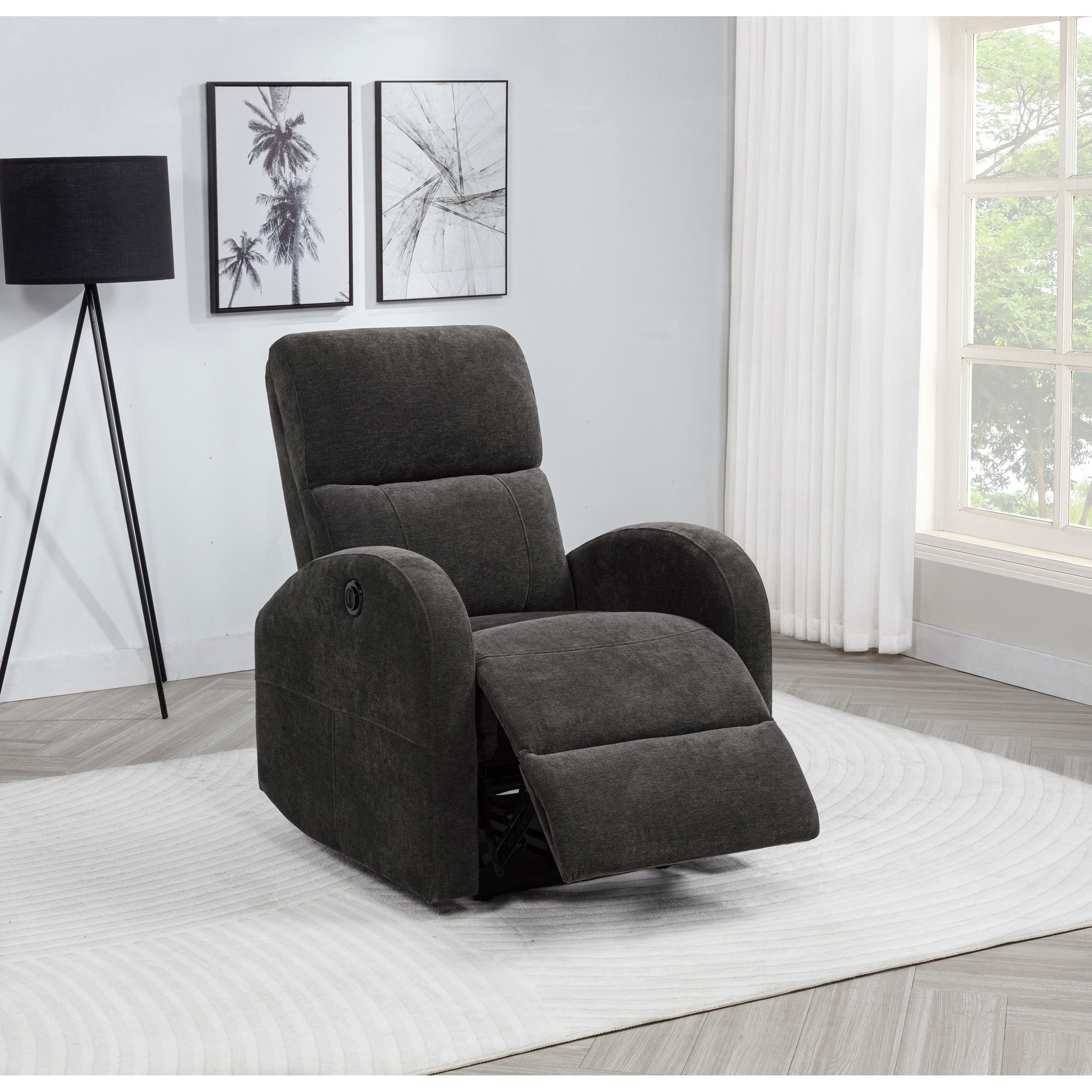  Coaster Furniture Grant 603293P Fabric Upholstered Power Recliner Chair - Charcoal Grey IMAGE 9