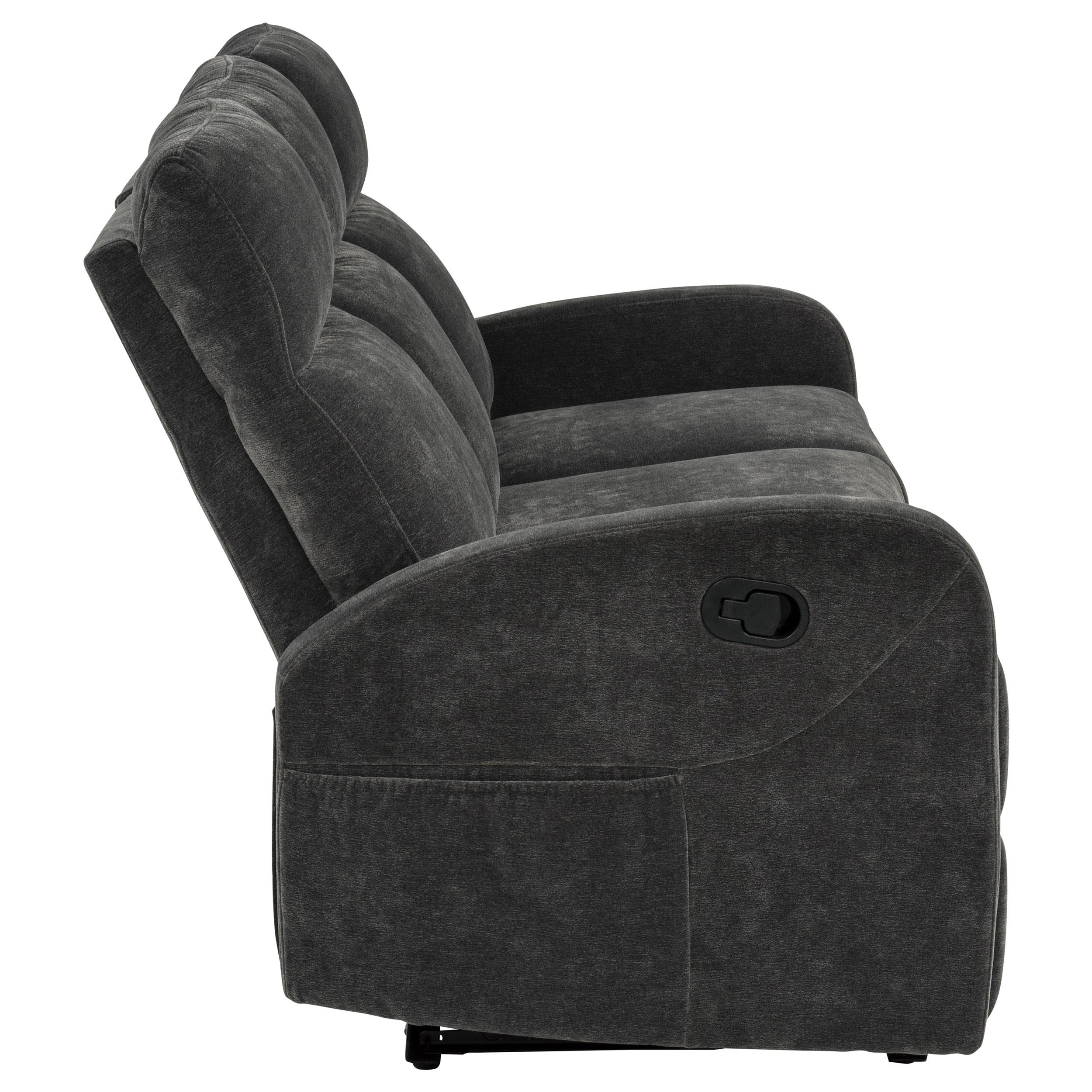  Coaster Furniture Hamilton 603374 Chenille Upholstered Manual Reclining Sofa - Charcoal Grey IMAGE 10