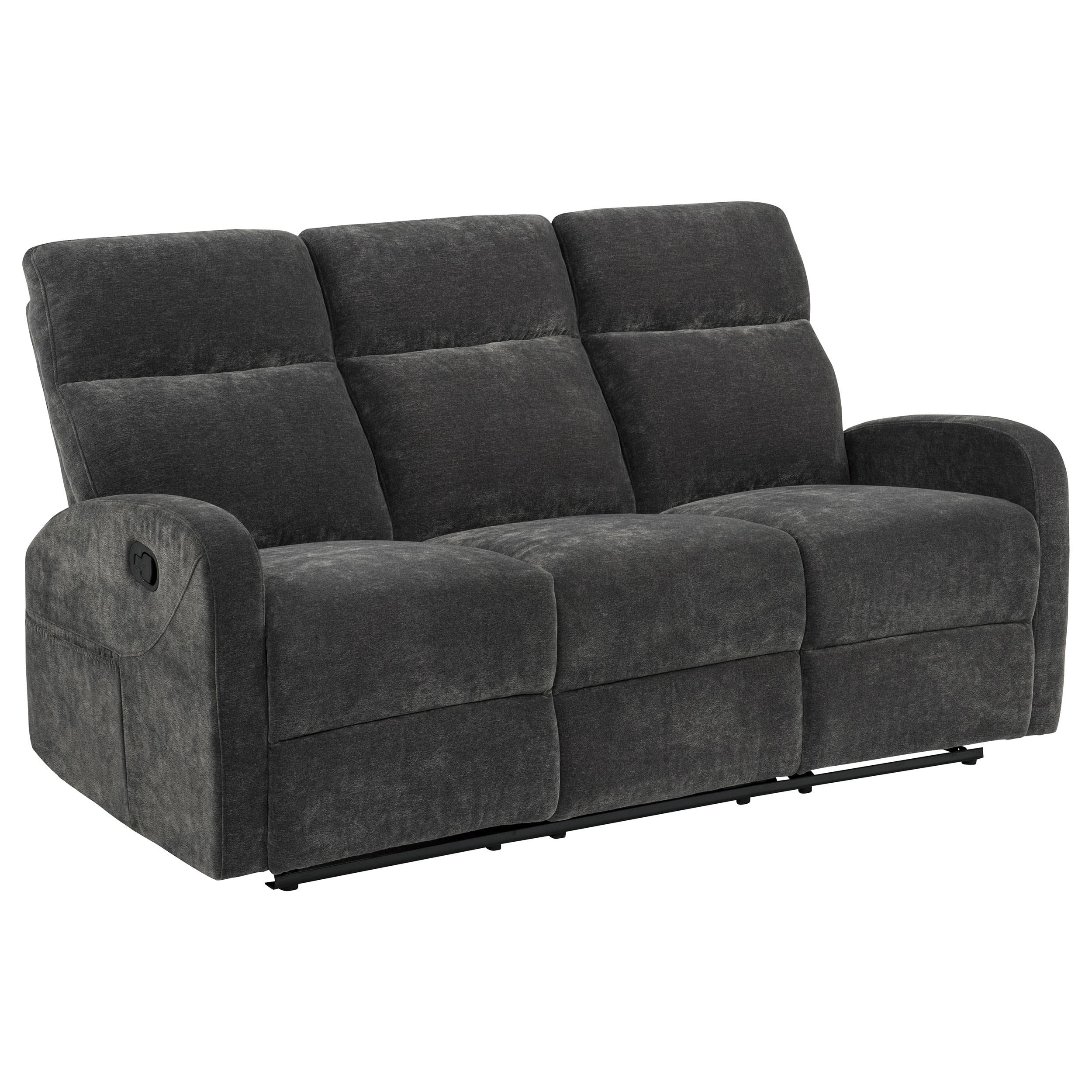  Coaster Furniture Hamilton 603374 Chenille Upholstered Manual Reclining Sofa - Charcoal Grey IMAGE 11
