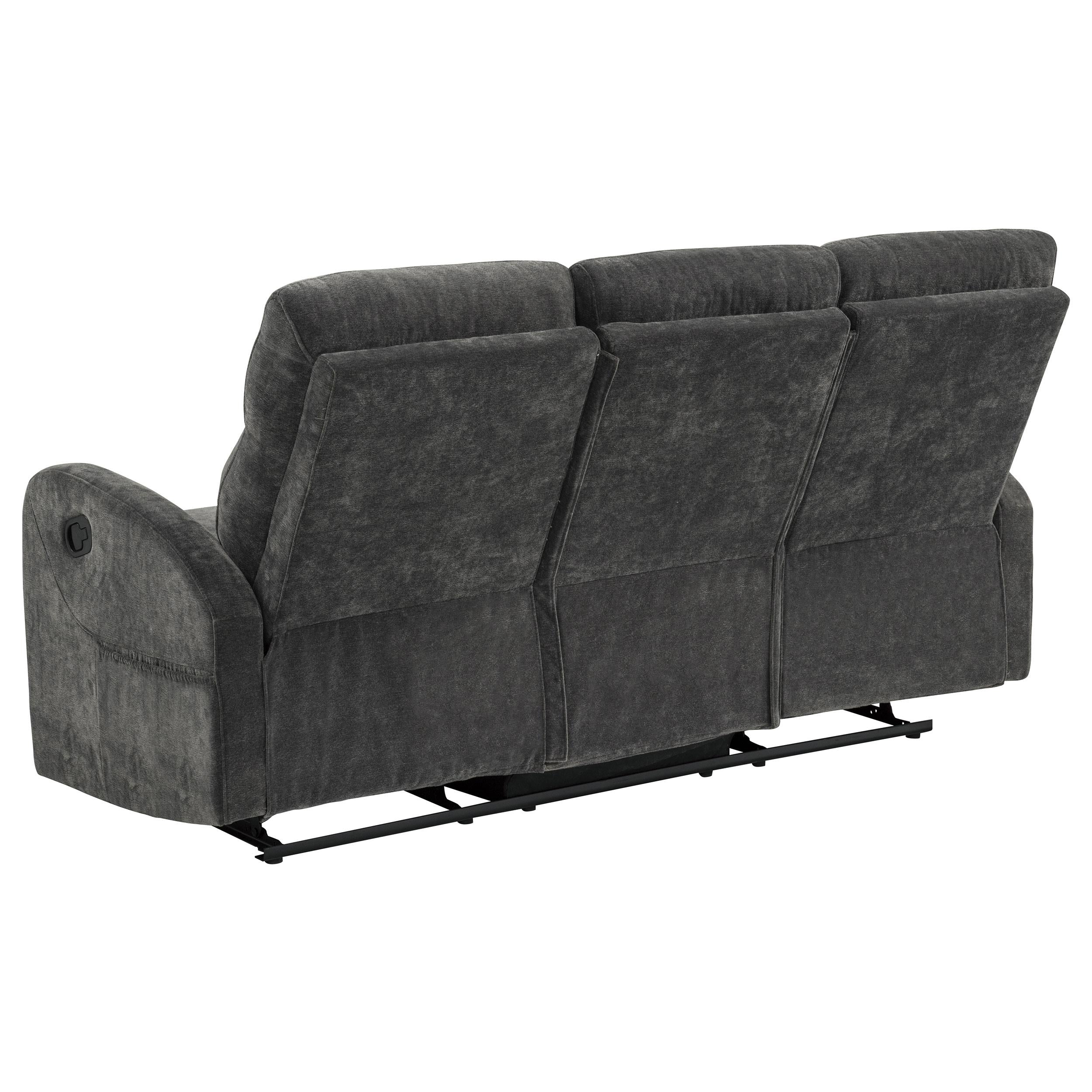  Coaster Furniture Hamilton 603374 Chenille Upholstered Manual Reclining Sofa - Charcoal Grey IMAGE 4