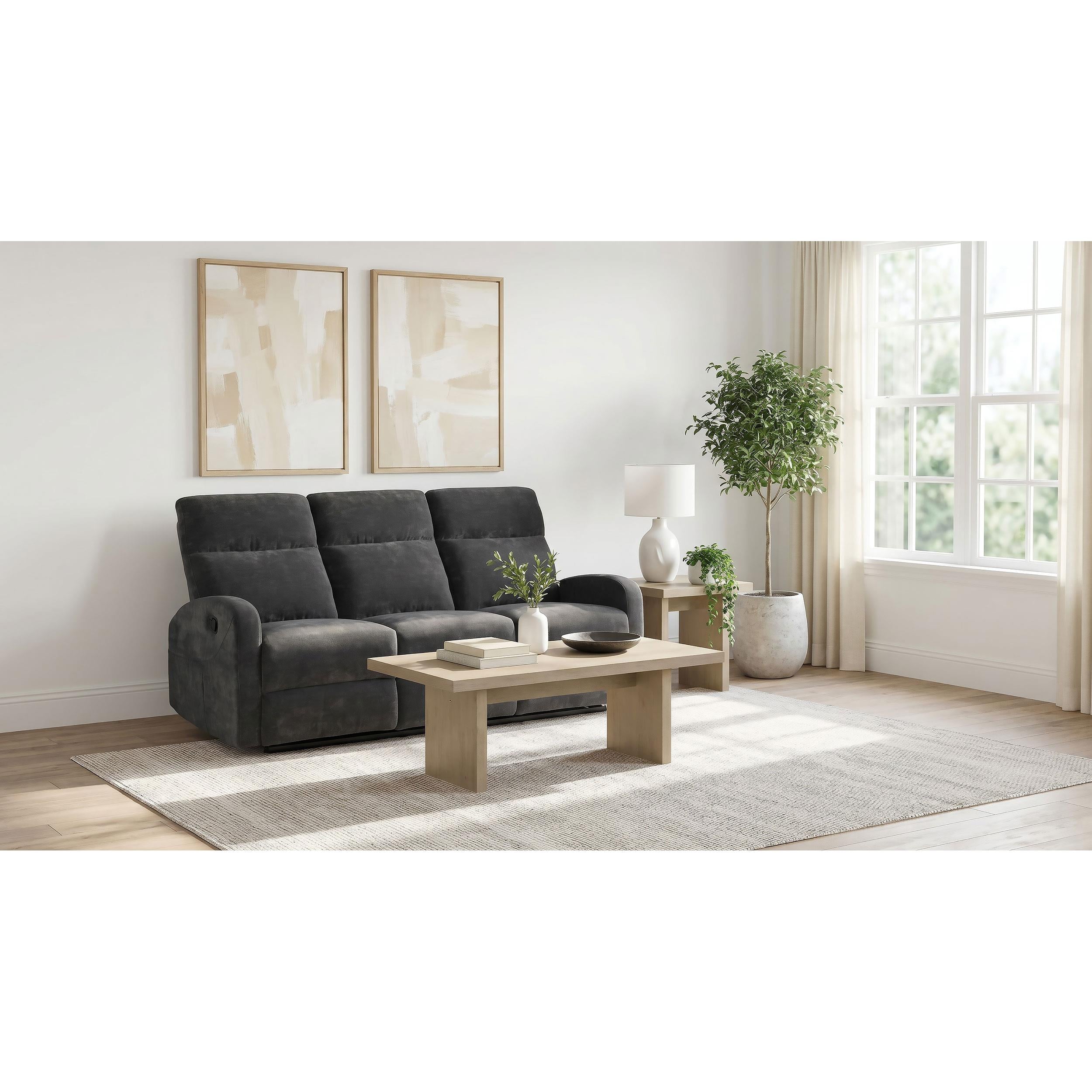  Coaster Furniture Hamilton 603374 Chenille Upholstered Manual Reclining Sofa - Charcoal Grey IMAGE 6