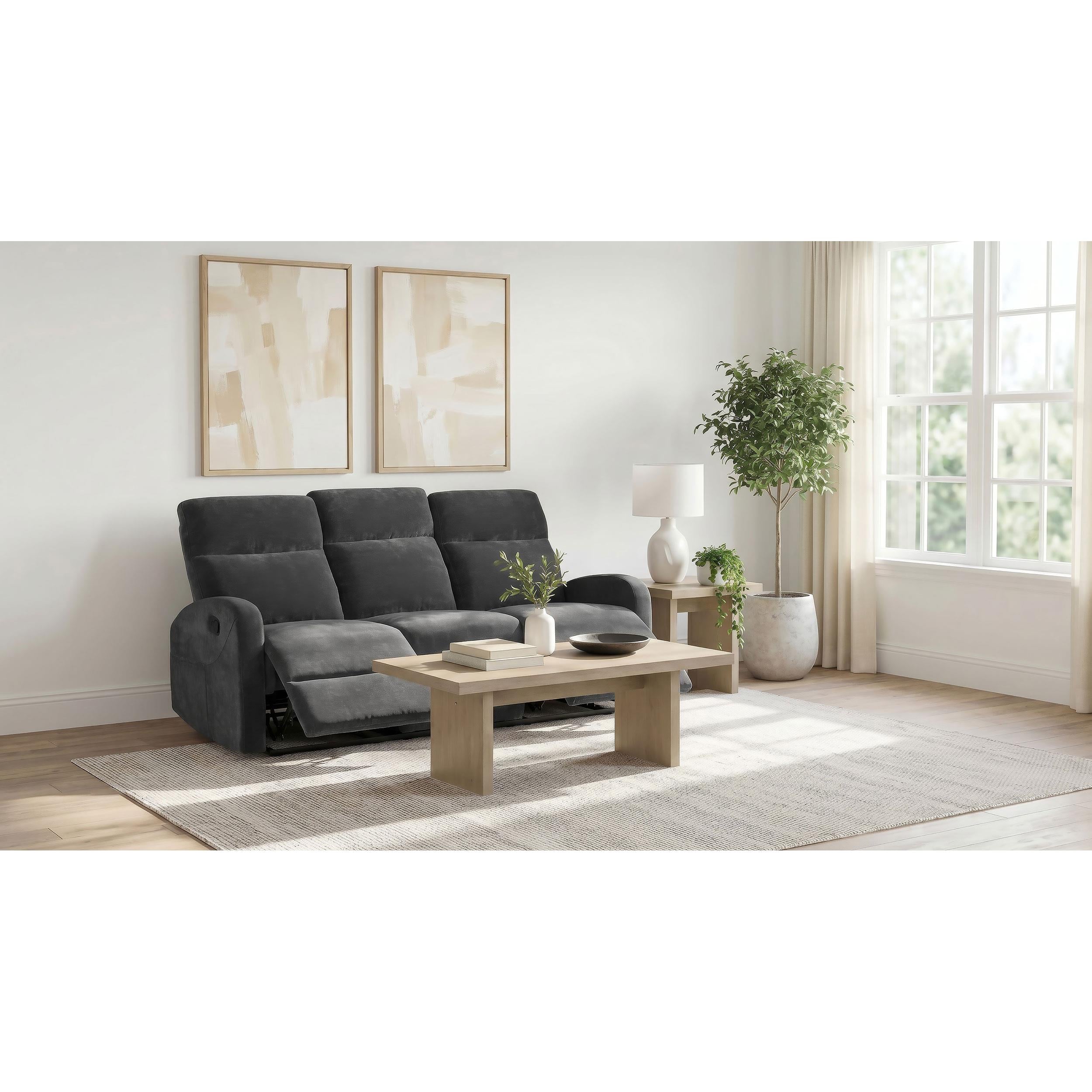  Coaster Furniture Hamilton 603374 Chenille Upholstered Manual Reclining Sofa - Charcoal Grey IMAGE 8