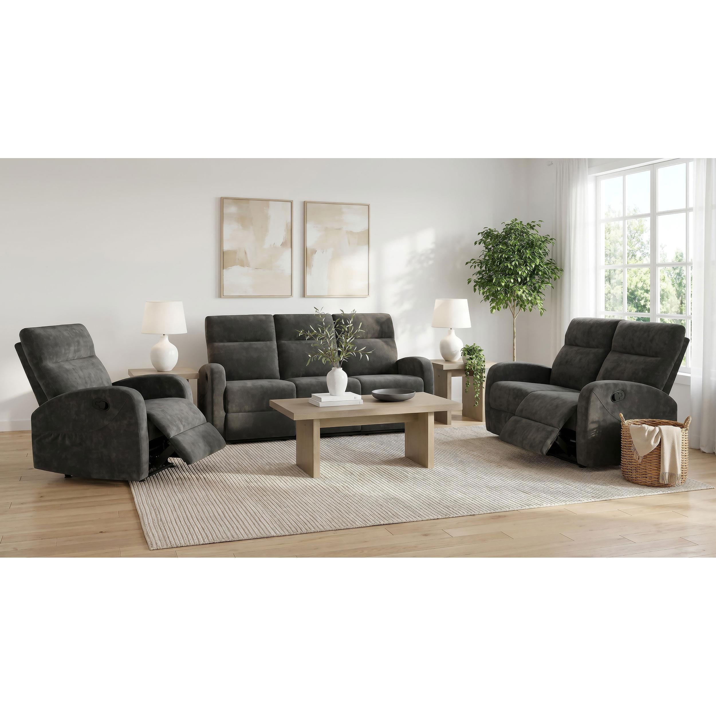  Coaster Furniture Hamilton 603374 Chenille Upholstered Manual Reclining Sofa - Charcoal Grey IMAGE 9