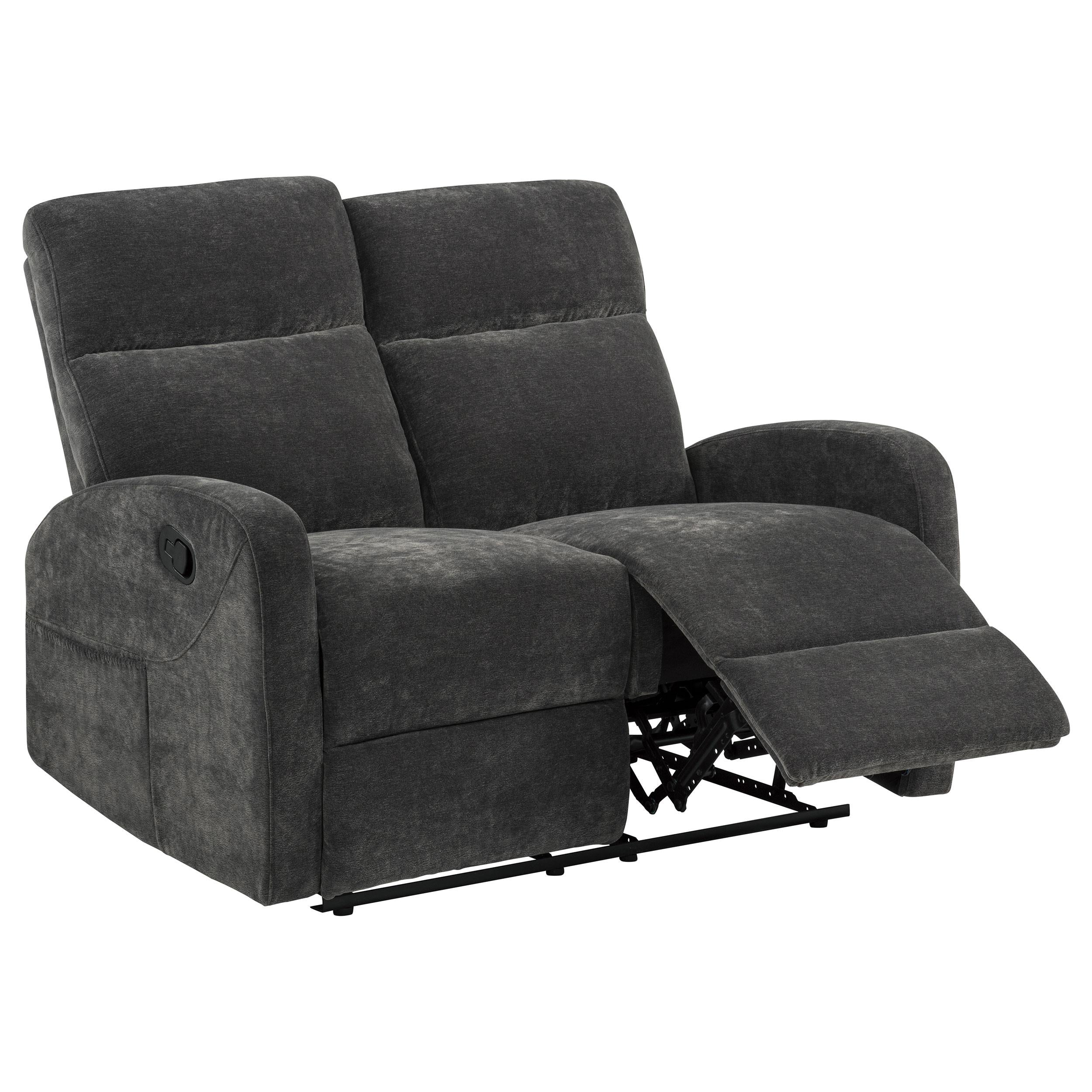  Coaster Furniture Hamilton 603375 Chenille Upholstered Manual Reclining Loveseat - Charcoal Grey IMAGE 1