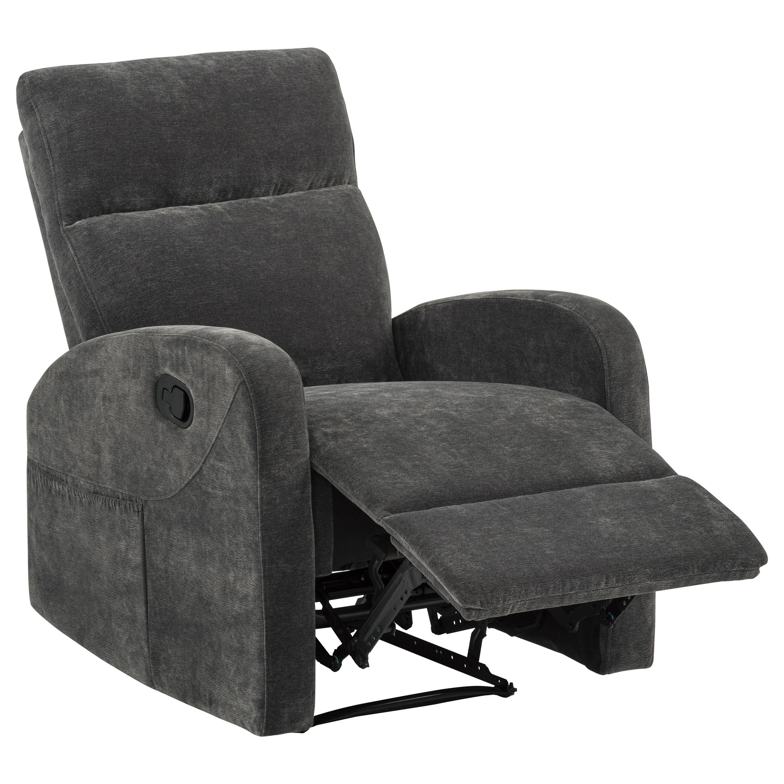  Coaster Furniture Hamilton 603376 Chenille Upholstered Manual Glider Recliner - Charcoal Grey IMAGE 1