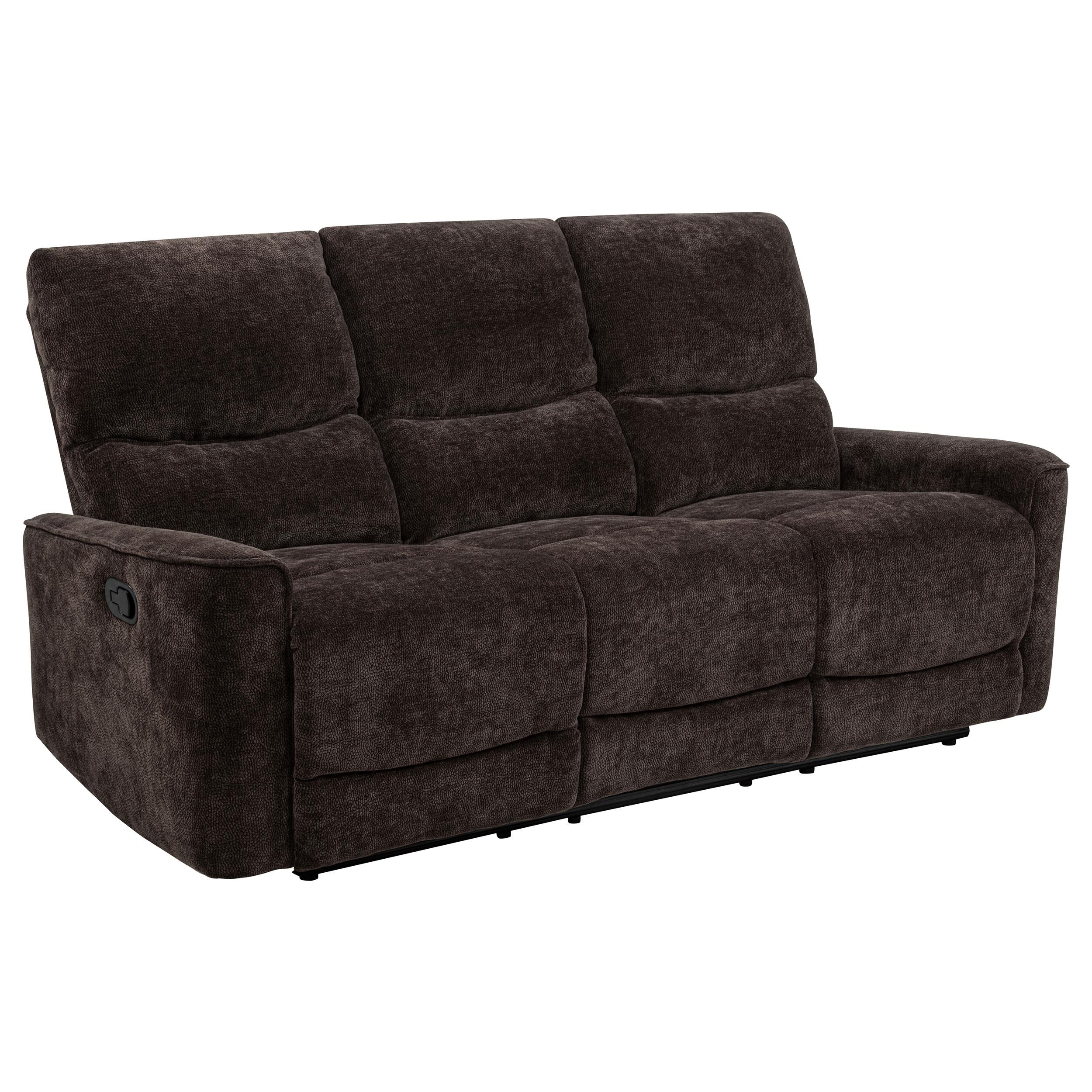  Coaster Furniture Navarro 609571 Chenille Upholstered Reclining Sofa - Dark Brown IMAGE 1