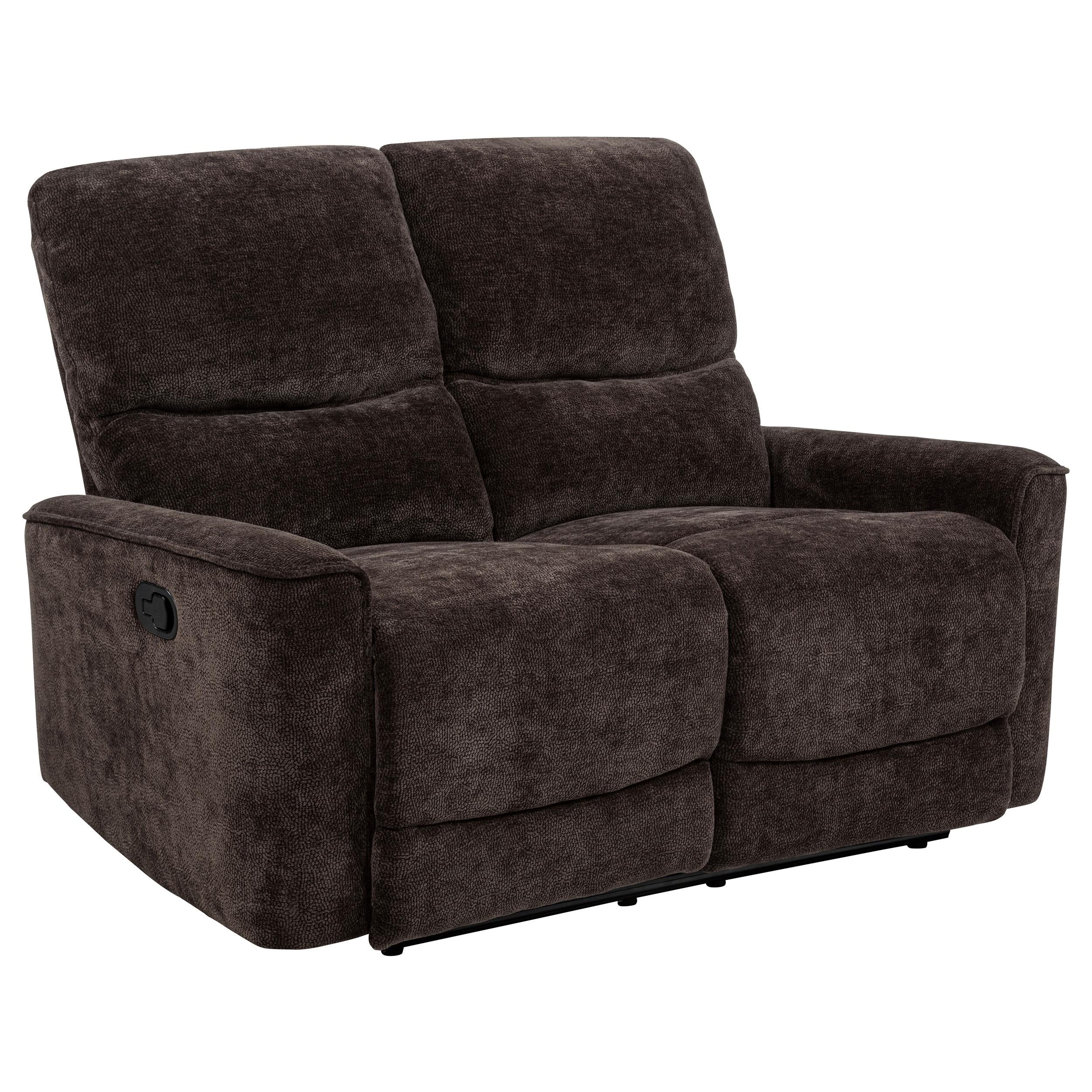 Coaster Furniture Navarro 609572 Chenille Upholstered Reclining Loveseat - Dark Brown IMAGE 1