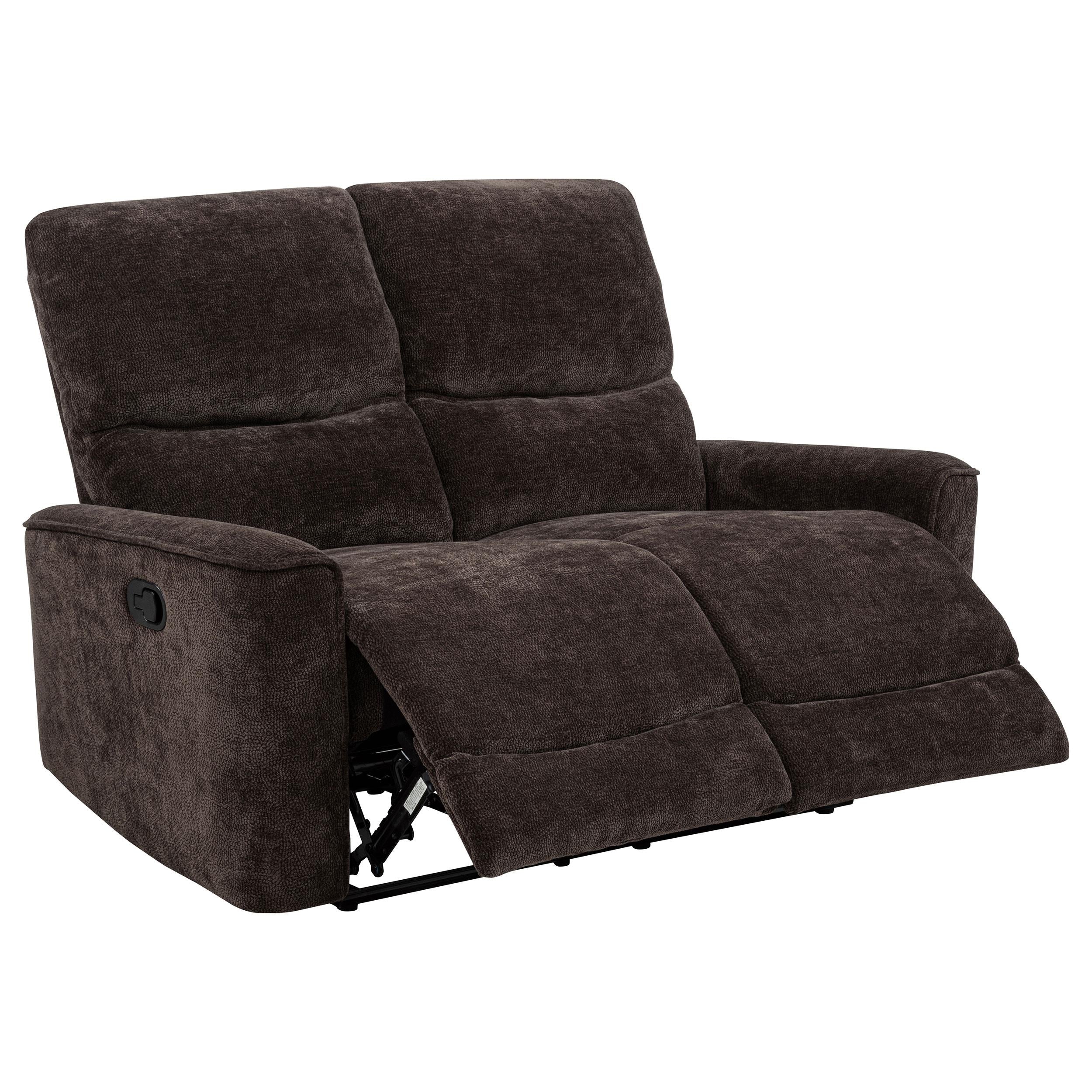  Coaster Furniture Navarro 609572 Chenille Upholstered Reclining Loveseat - Dark Brown IMAGE 3