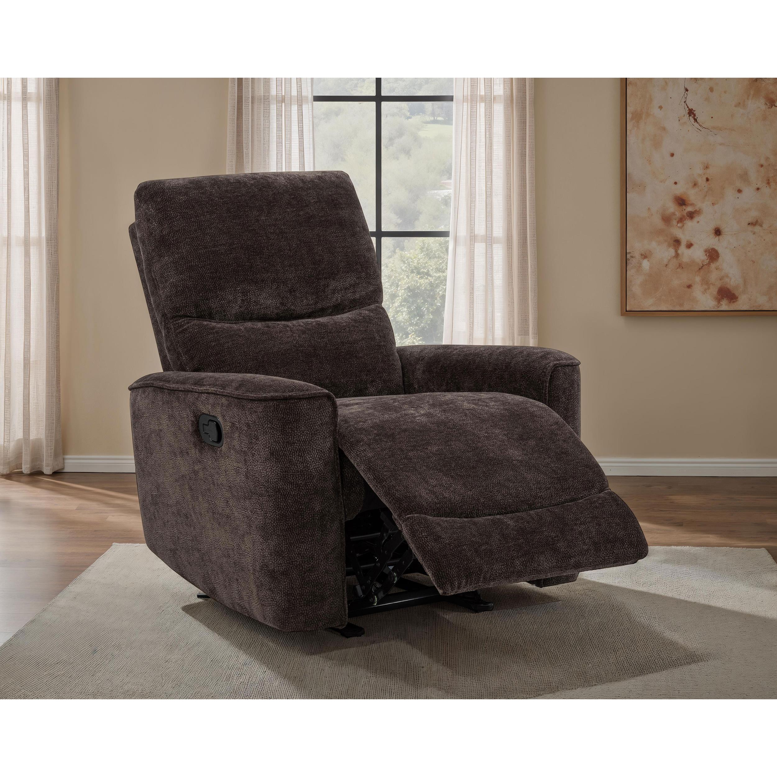  Coaster Furniture Navarro 609573 Chenille Upholstered Glider Recliner - Dark Brown IMAGE 12