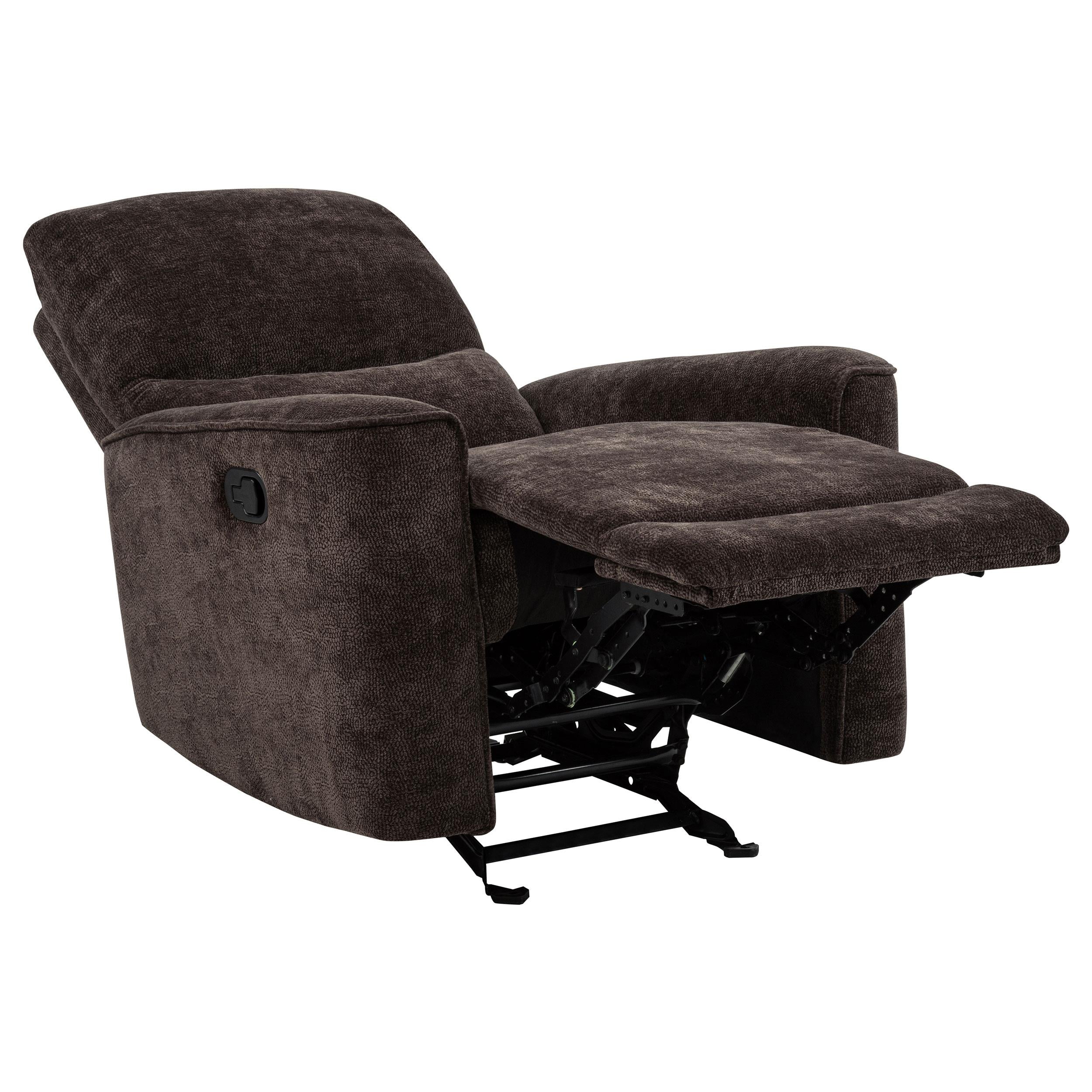  Coaster Furniture Navarro 609573 Chenille Upholstered Glider Recliner - Dark Brown IMAGE 15