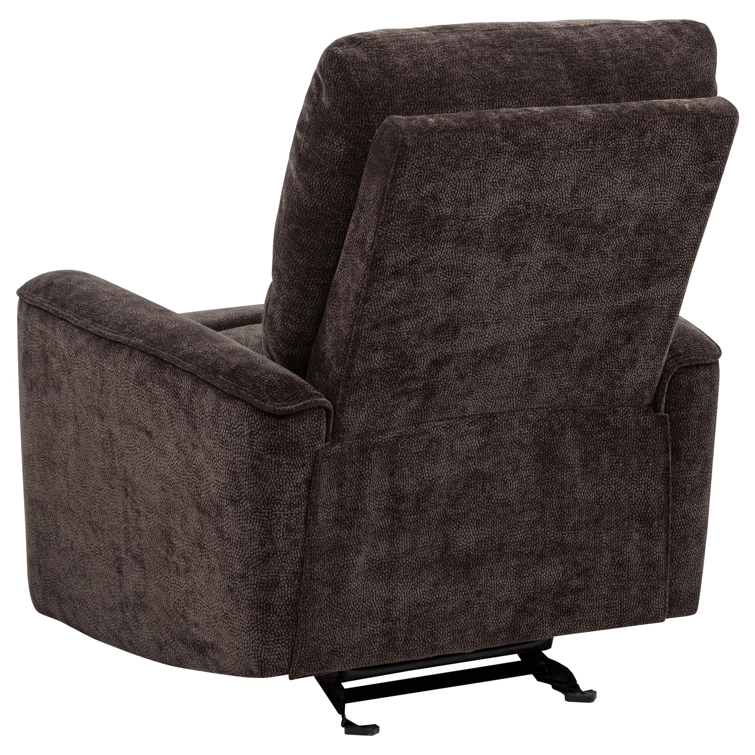  Coaster Furniture Navarro 609573 Chenille Upholstered Glider Recliner - Dark Brown IMAGE 2