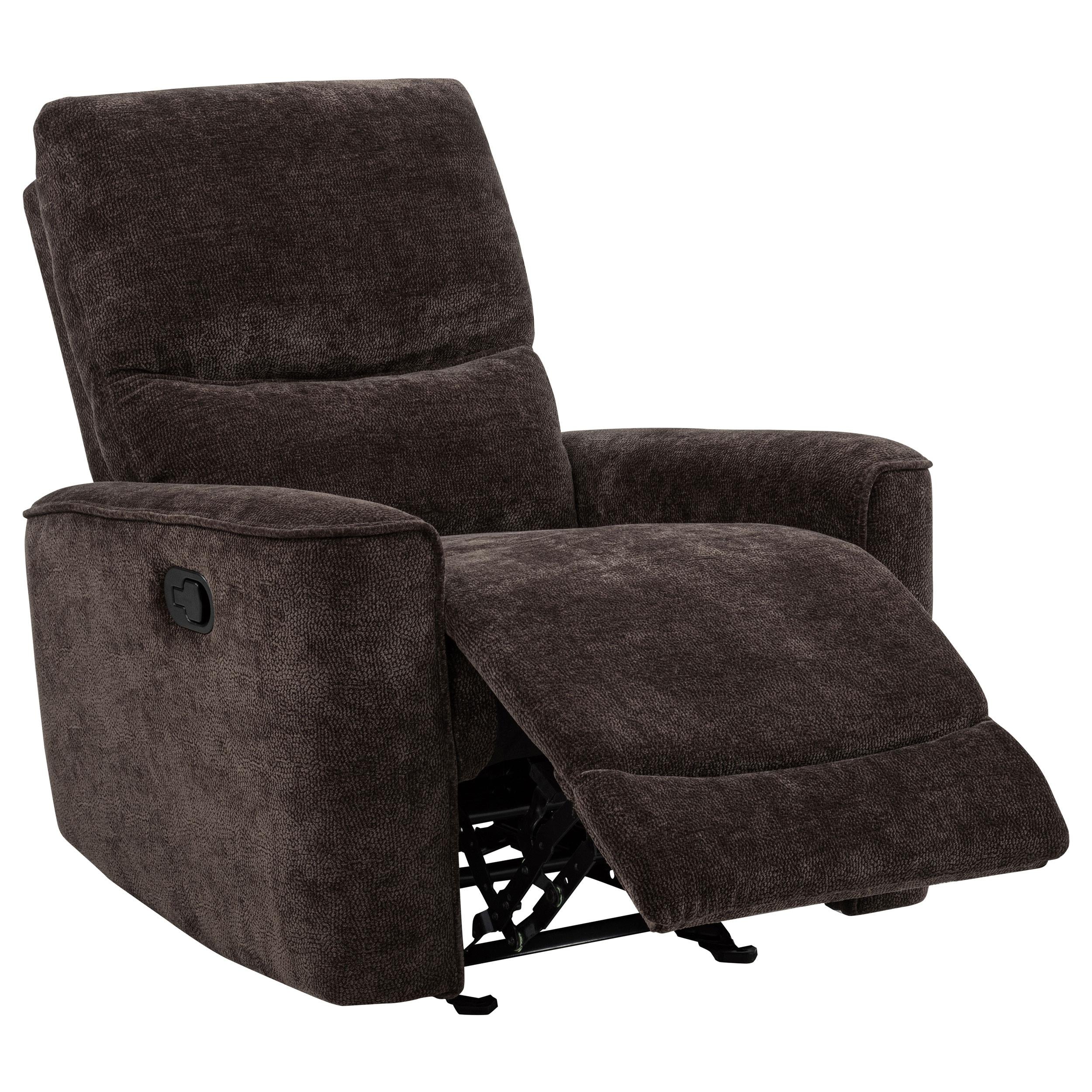  Coaster Furniture Navarro 609573 Chenille Upholstered Glider Recliner - Dark Brown IMAGE 6