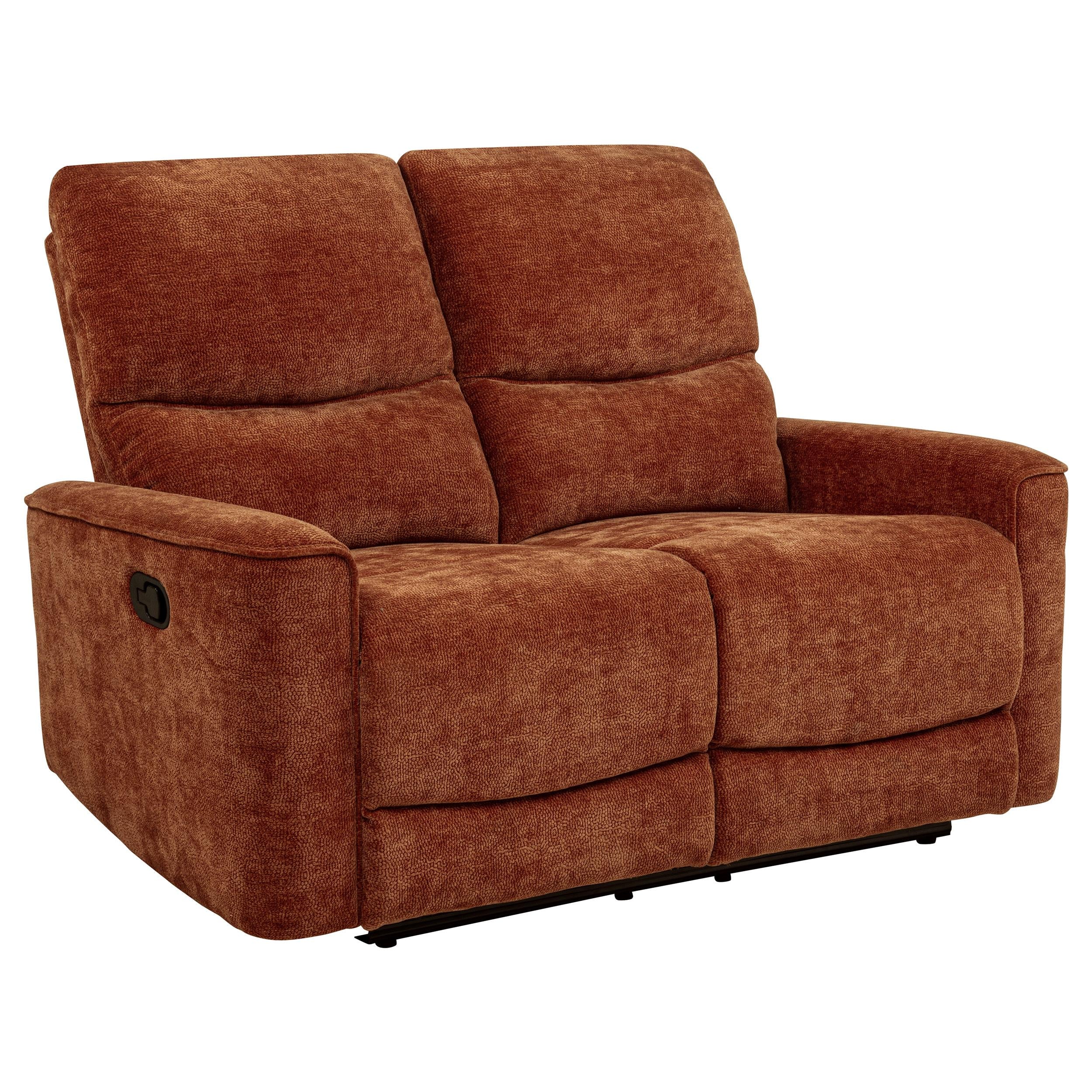  Coaster Furniture Navarro 609575 Chenille Upholstered Reclining Loveseat - Burnt Orange IMAGE 1