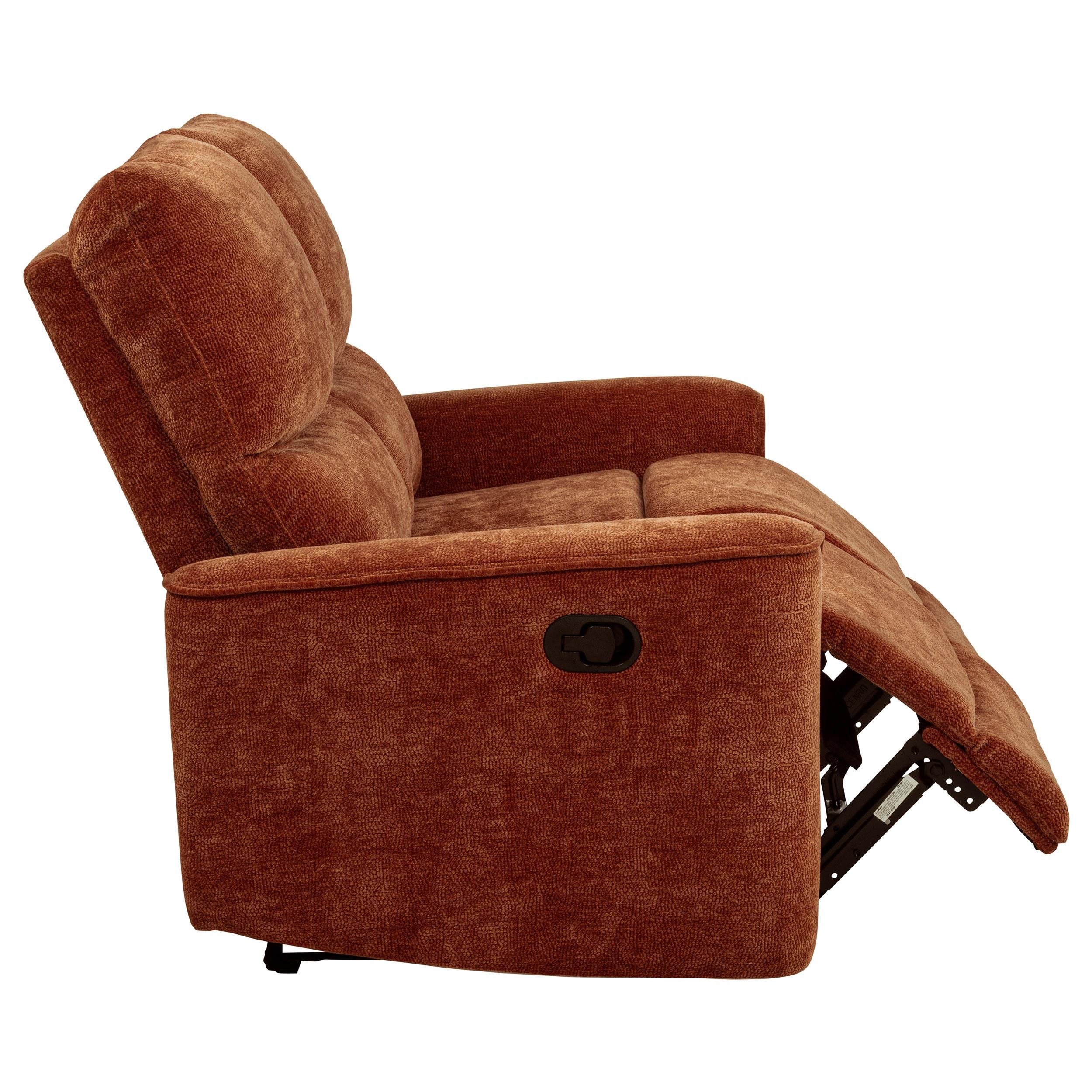  Coaster Furniture Navarro 609575 Chenille Upholstered Reclining Loveseat - Burnt Orange IMAGE 15