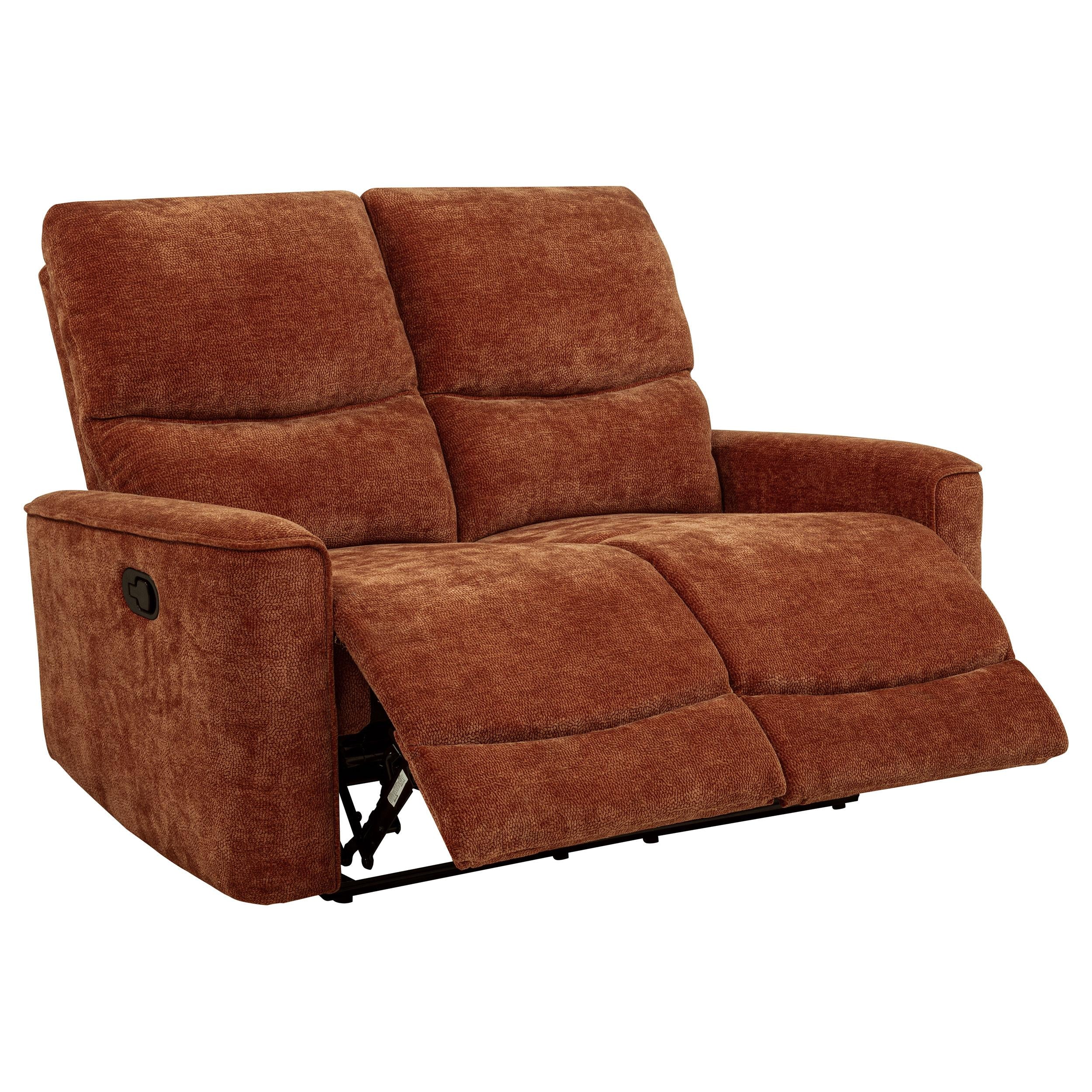  Coaster Furniture Navarro 609575 Chenille Upholstered Reclining Loveseat - Burnt Orange IMAGE 3