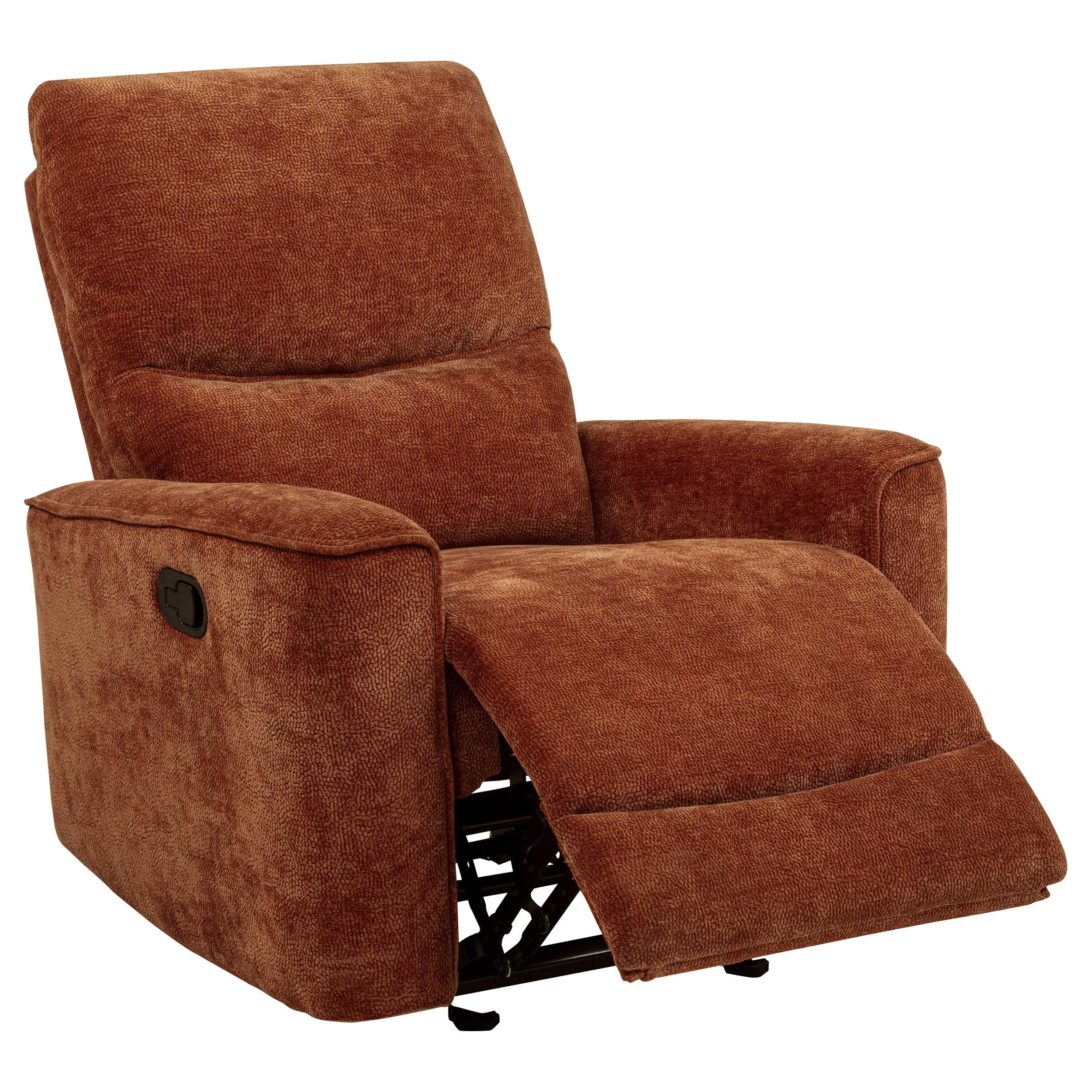  Coaster Furniture Navarro 609576 Chenille Upholstered Glider Recliner - Burnt Orange IMAGE 1