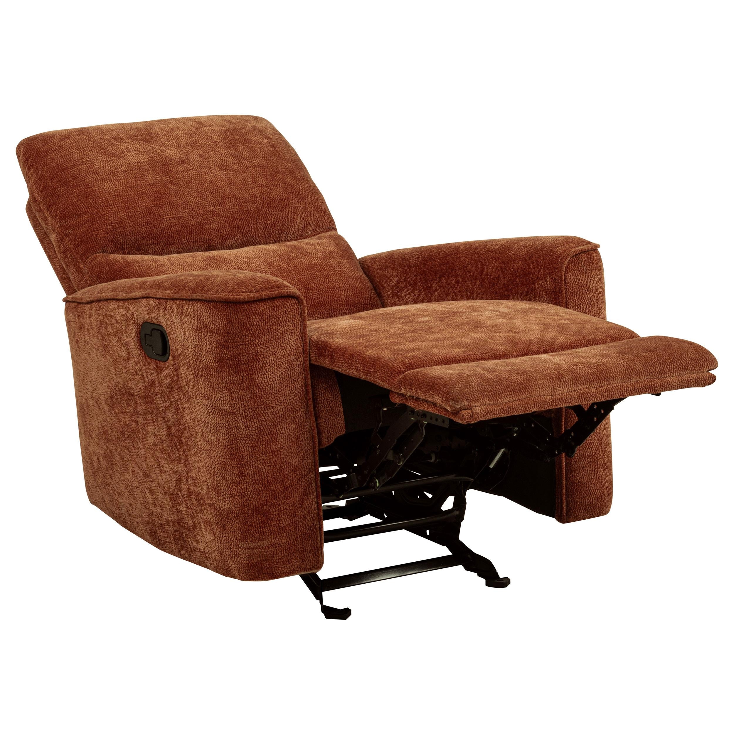 Coaster Furniture Navarro 609576 Chenille Upholstered Glider Recliner - Burnt Orange IMAGE 11