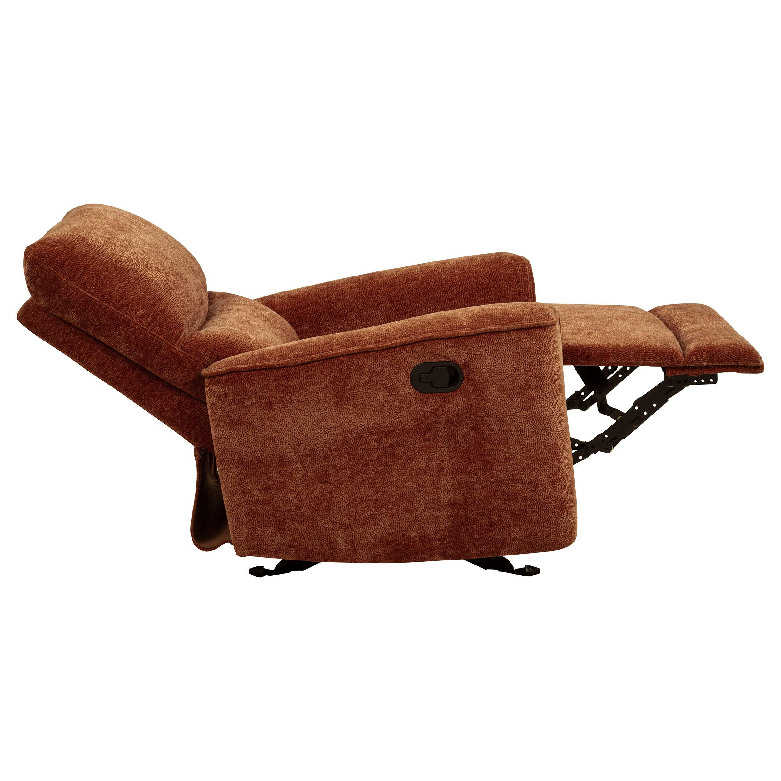  Coaster Furniture Navarro 609576 Chenille Upholstered Glider Recliner - Burnt Orange IMAGE 2