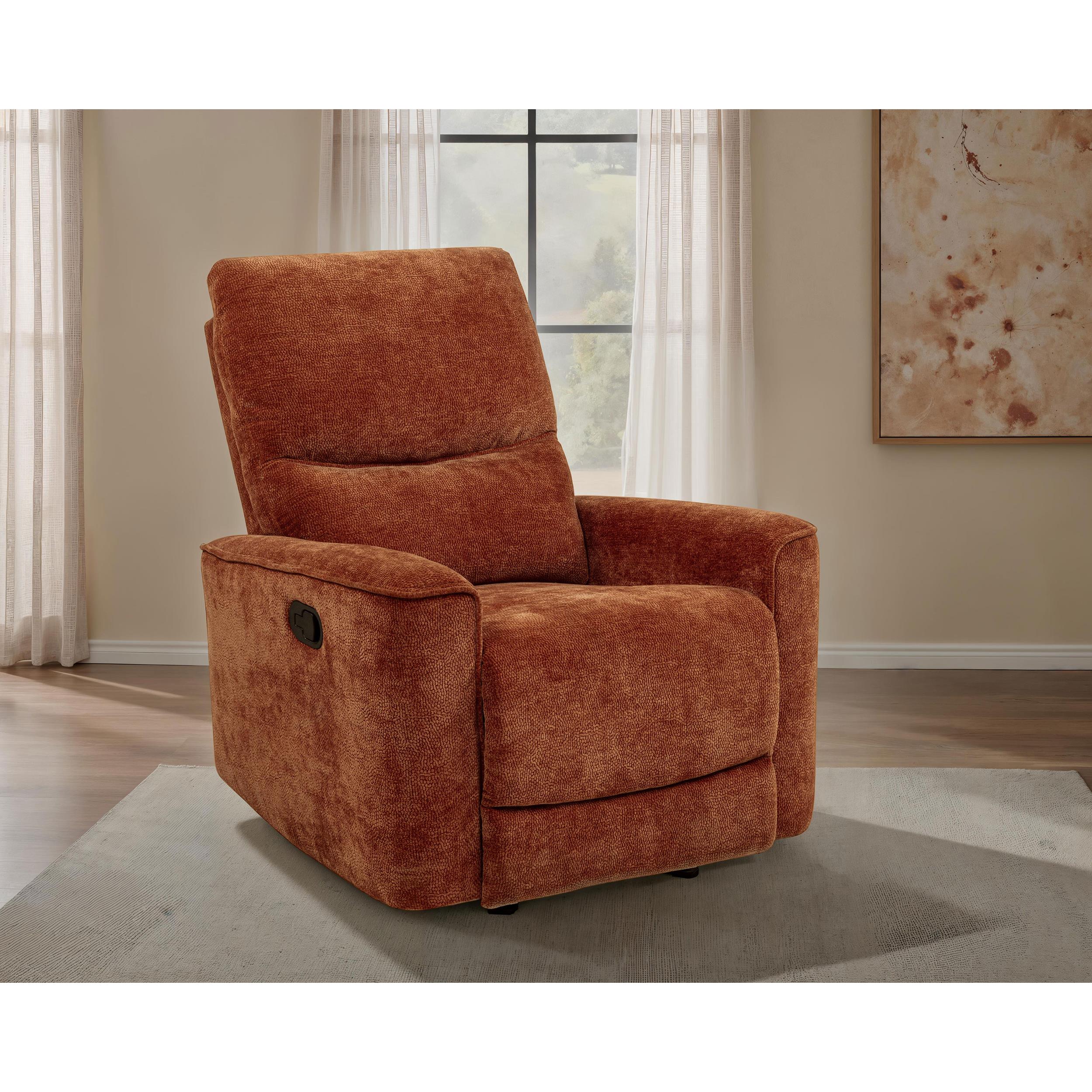  Coaster Furniture Navarro 609576 Chenille Upholstered Glider Recliner - Burnt Orange IMAGE 3