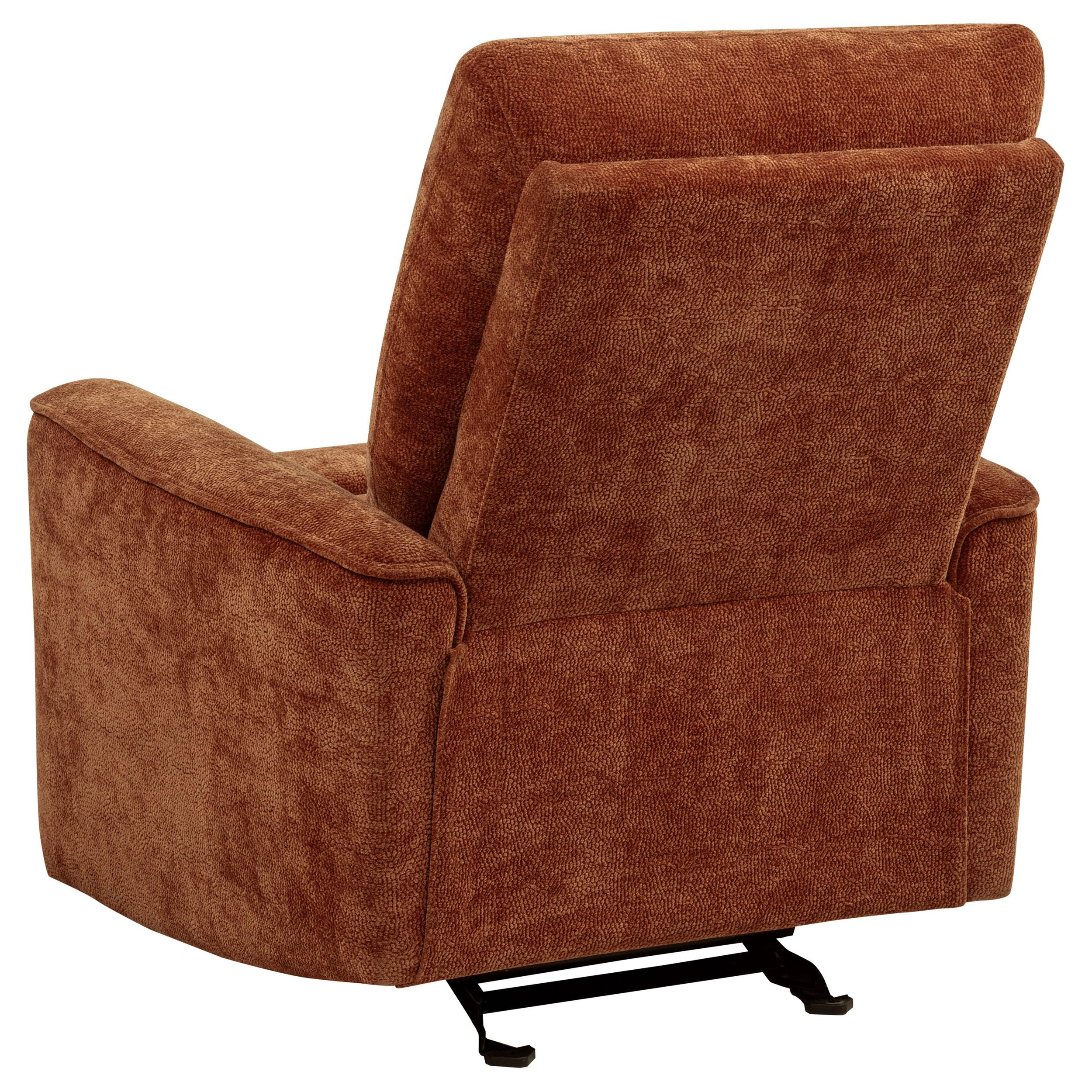  Coaster Furniture Navarro 609576 Chenille Upholstered Glider Recliner - Burnt Orange IMAGE 6