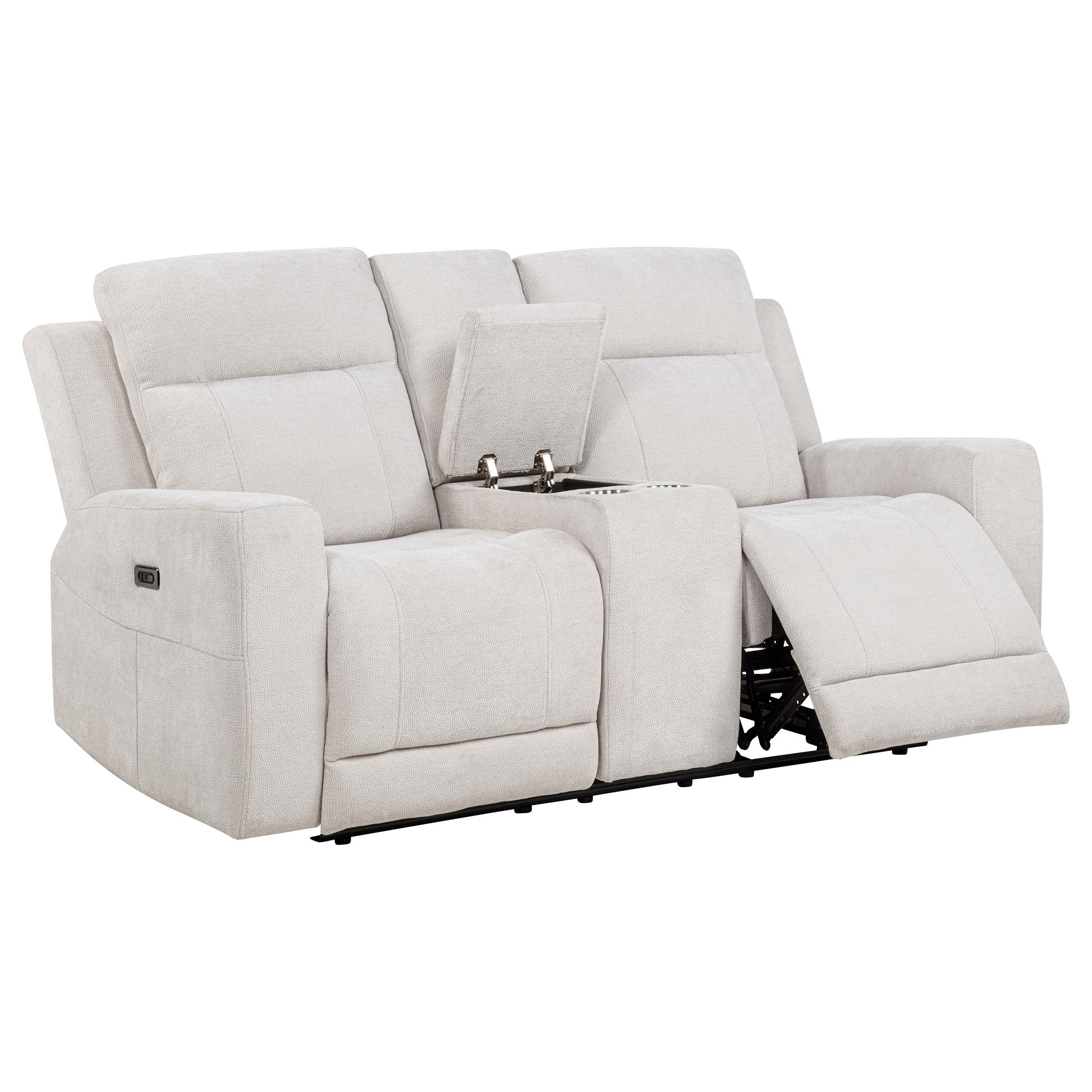  Coaster Furniture Kennett 610152P Chenille Upholstered Power Reclining Loveseat - Ivory IMAGE 2