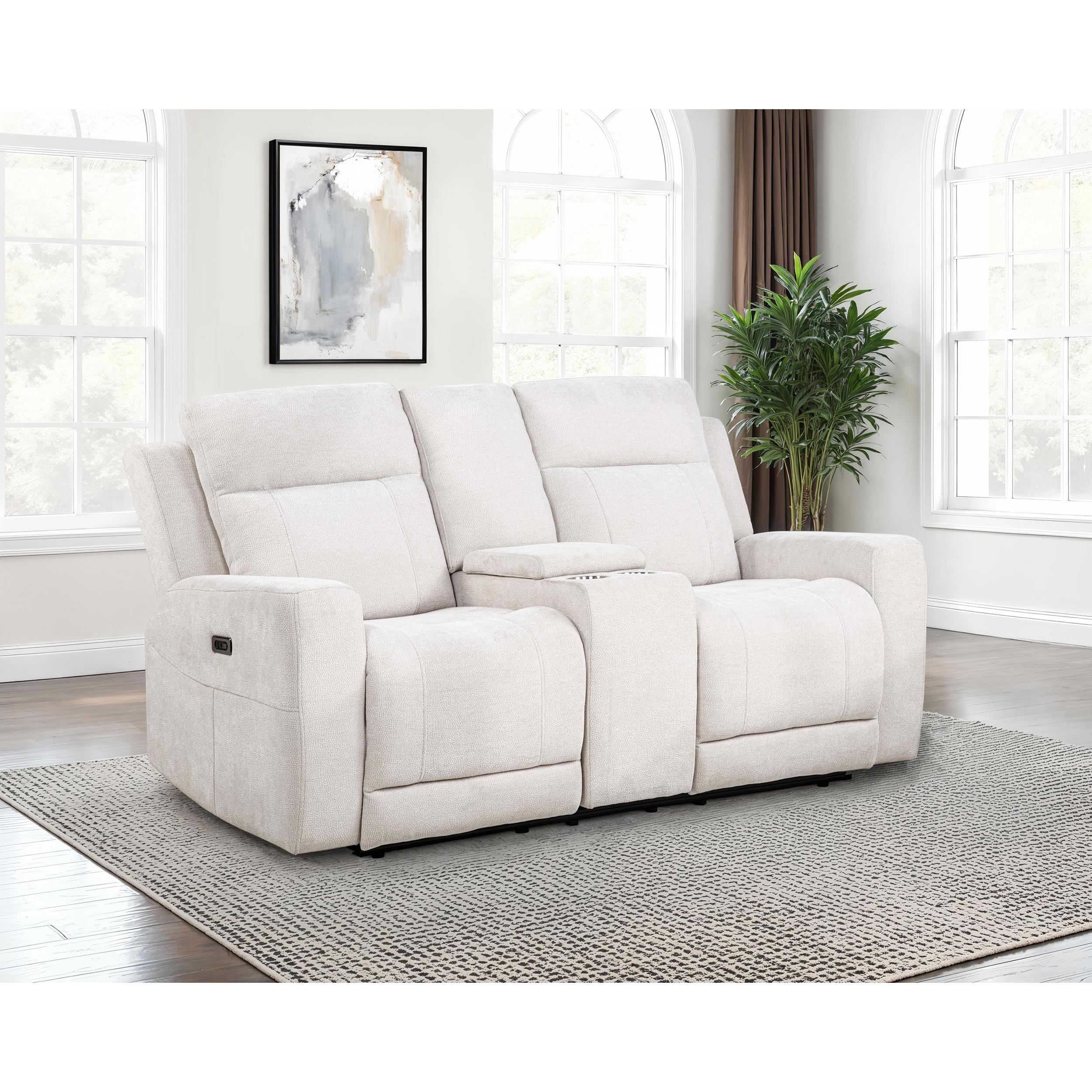  Coaster Furniture Kennett 610152P Chenille Upholstered Power Reclining Loveseat - Ivory IMAGE 4