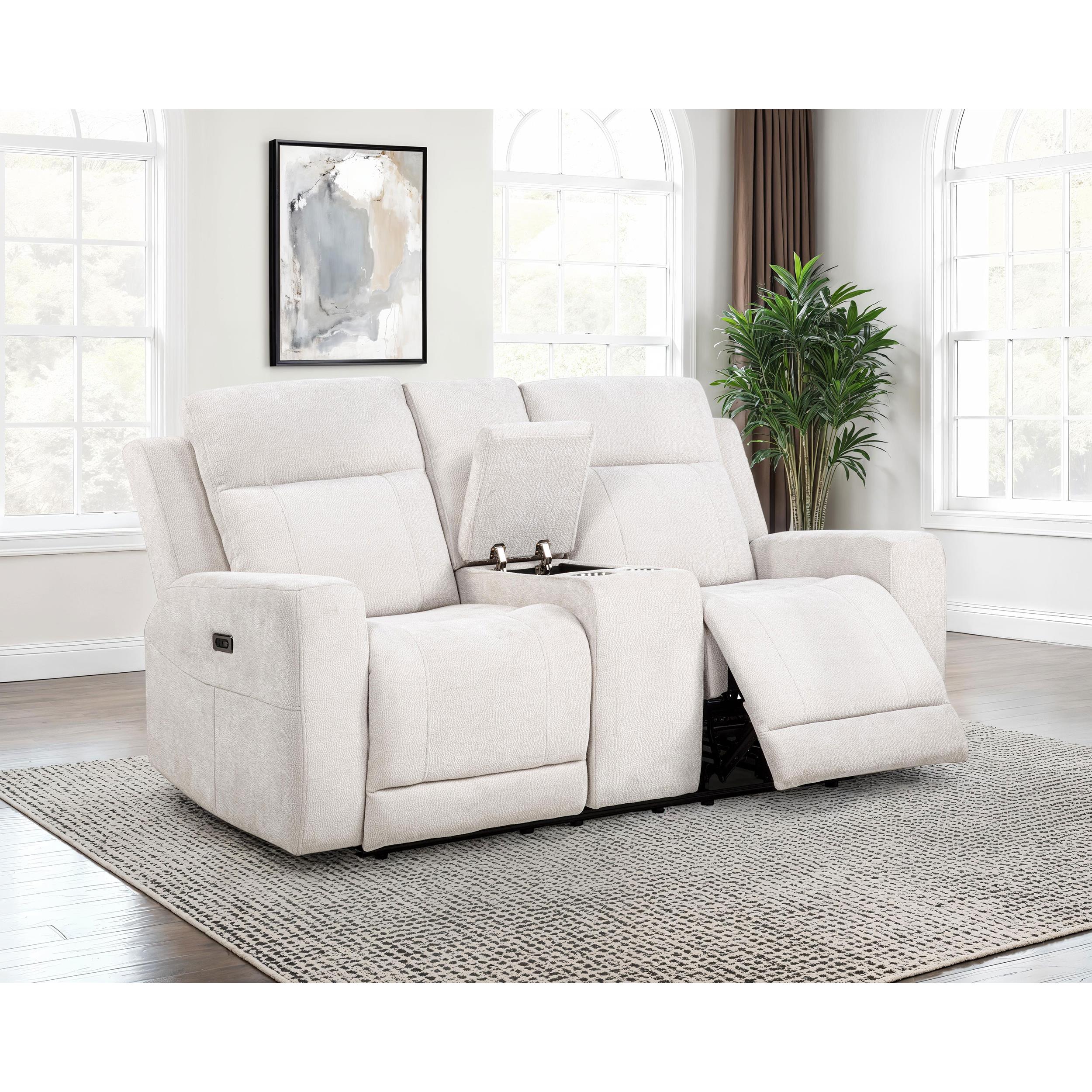  Coaster Furniture Kennett 610152P Chenille Upholstered Power Reclining Loveseat - Ivory IMAGE 6