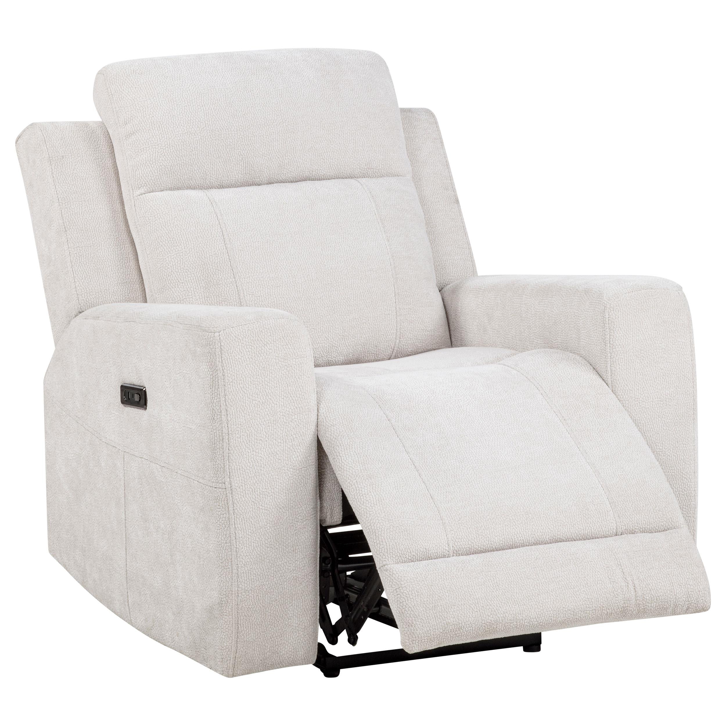  Coaster Furniture Kennett 610153P Chenille Upholstered Power Recliner Chair - Ivory IMAGE 1