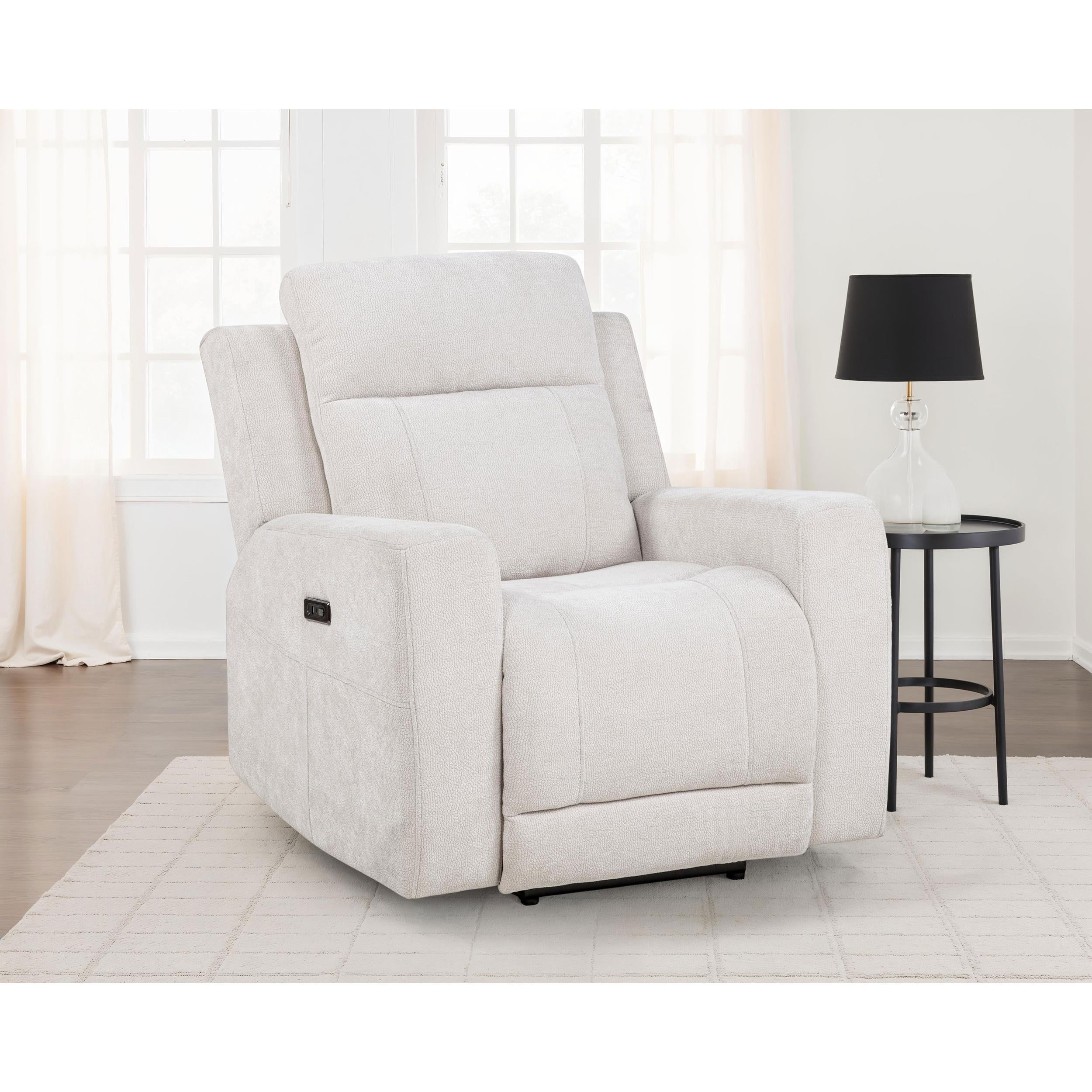  Coaster Furniture Kennett 610153P Chenille Upholstered Power Recliner Chair - Ivory IMAGE 3