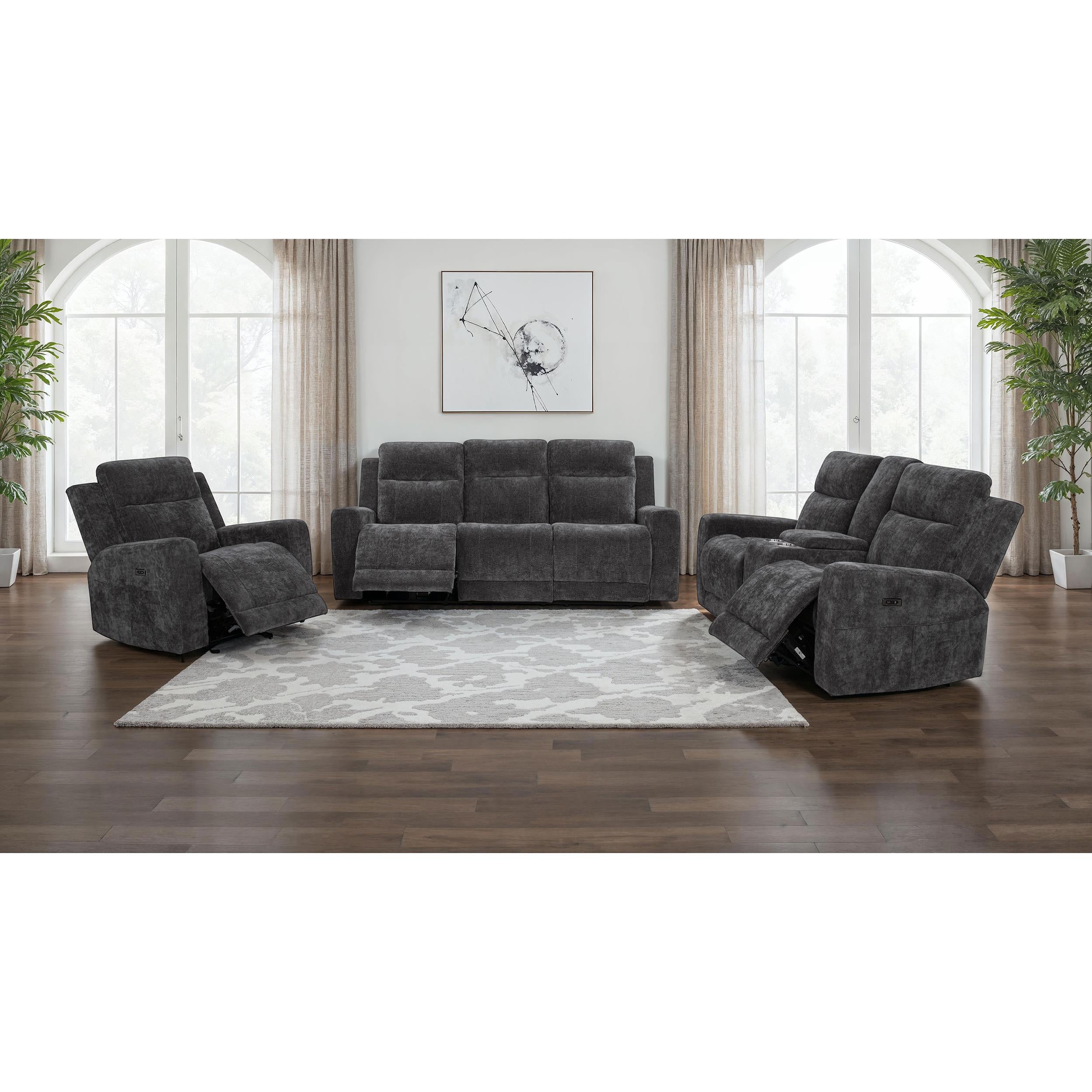  Coaster Furniture Kennett 610154P Chenille Upholstered Power Reclining Sofa - Dark Grey IMAGE 9