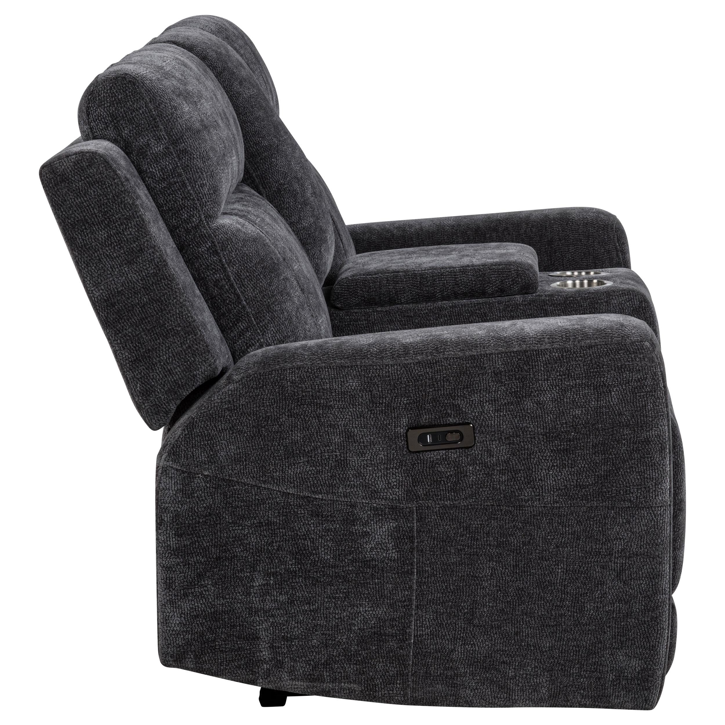  Coaster Furniture Kennett 610155P Chenille Upholstered Power Reclining Loveseat - Grey IMAGE 5